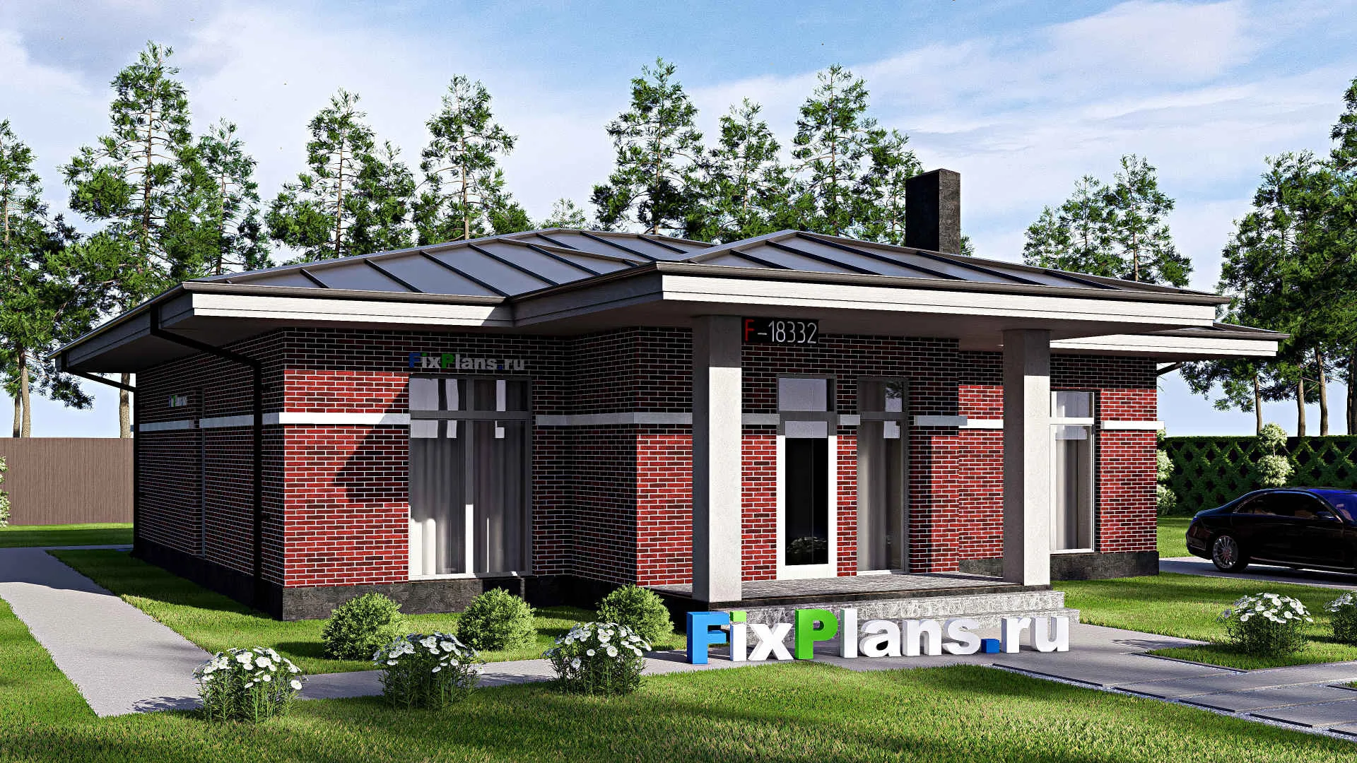 F-18332 - Проект одноэтажного дома 14 на 16, площадью 150 м² с 3 спальнями