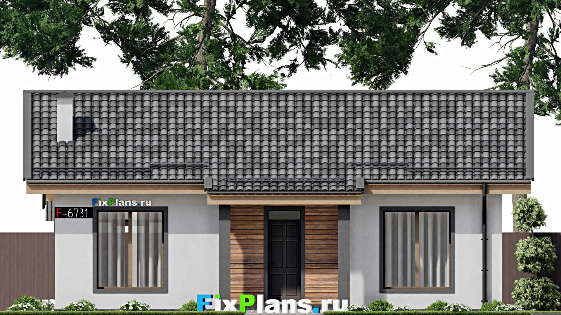 F-6731 - Проект одноэтажного дома 12 на 12, площадью 90 м² с террасой и 2 спальнями