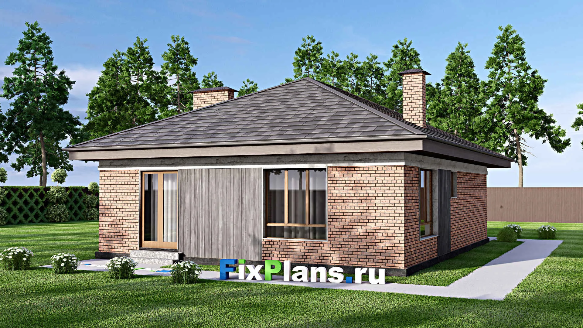 F-13688 - Проект одноэтажного дома 11 на 14, площадью 100 м² с 2 спальнями