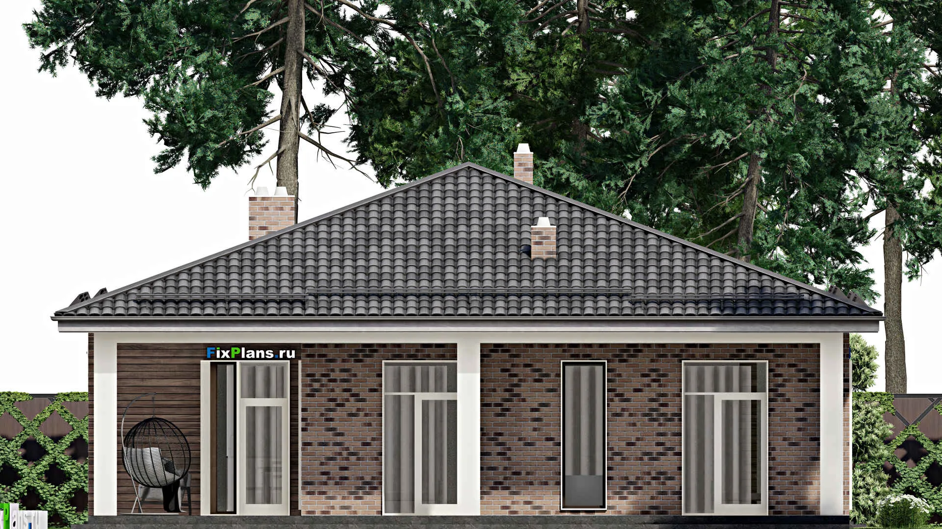 F-3275 - Проект одноэтажного дома 14 на 16, площадью 180 м² с террасой, гаражом на 1 машину и 2 спальнями