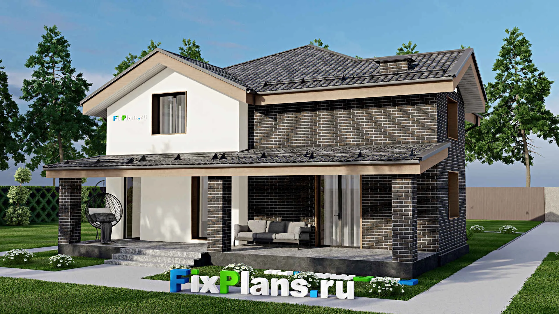 F-6173 - Проект дома с мансардой 10 на 13, площадью 200 м² с террасой, балконом и 4 спальнями