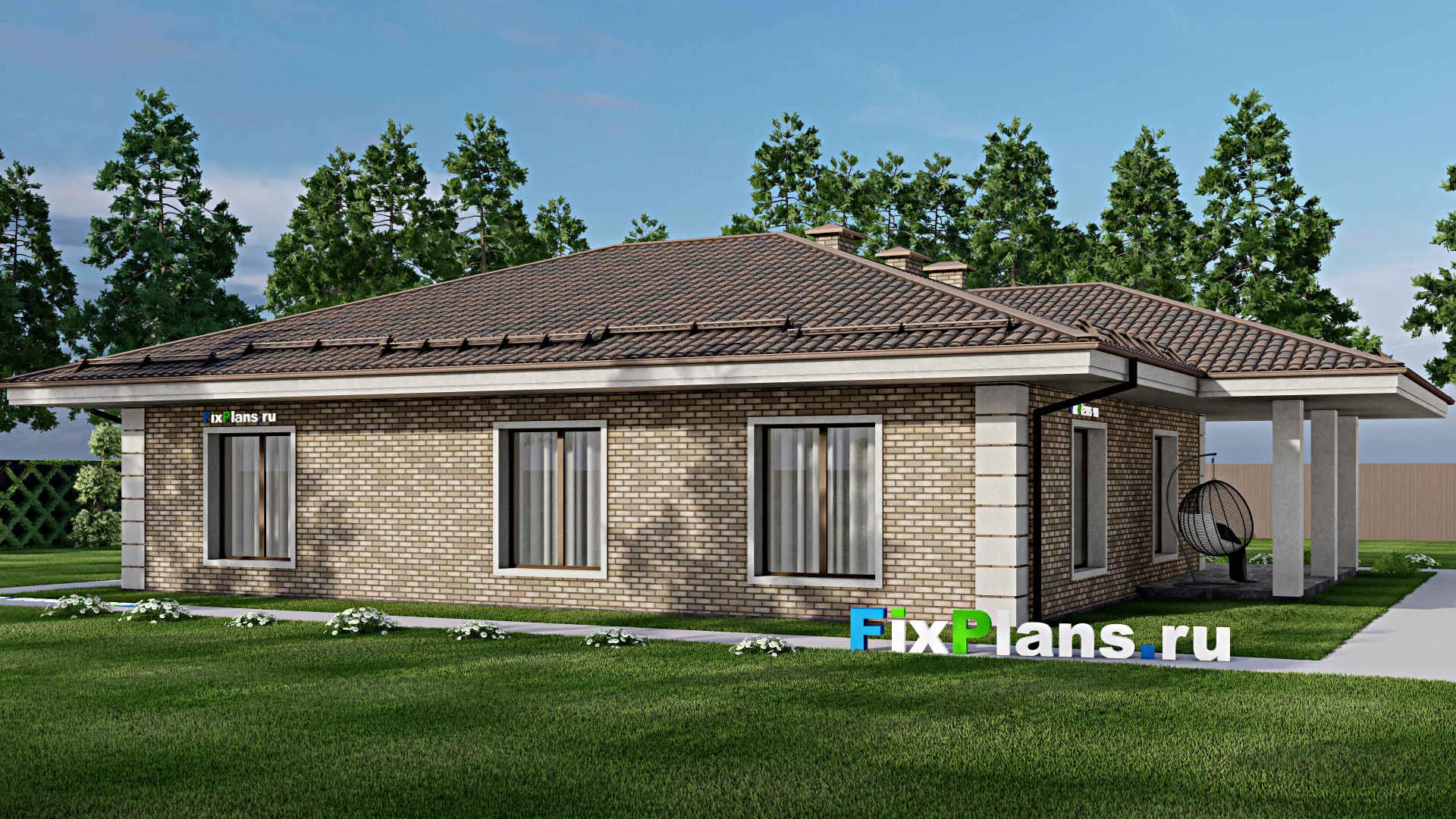 F-9368 - План одноэтажного дома 15 на 18, площадью 190 м² с 4 спальнями