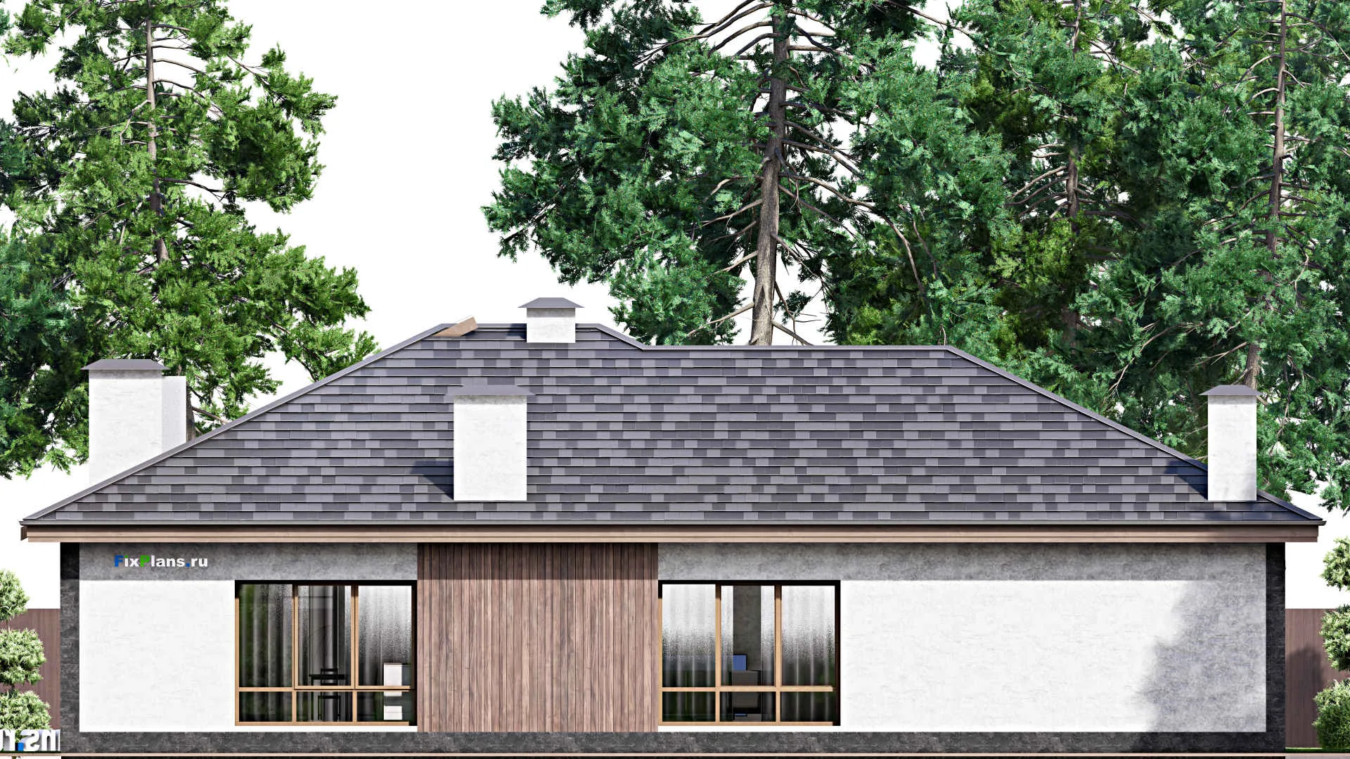 F-13742 - Проект одноэтажного дома 21 на 27, площадью 310 м² с террасой и 3 спальнями