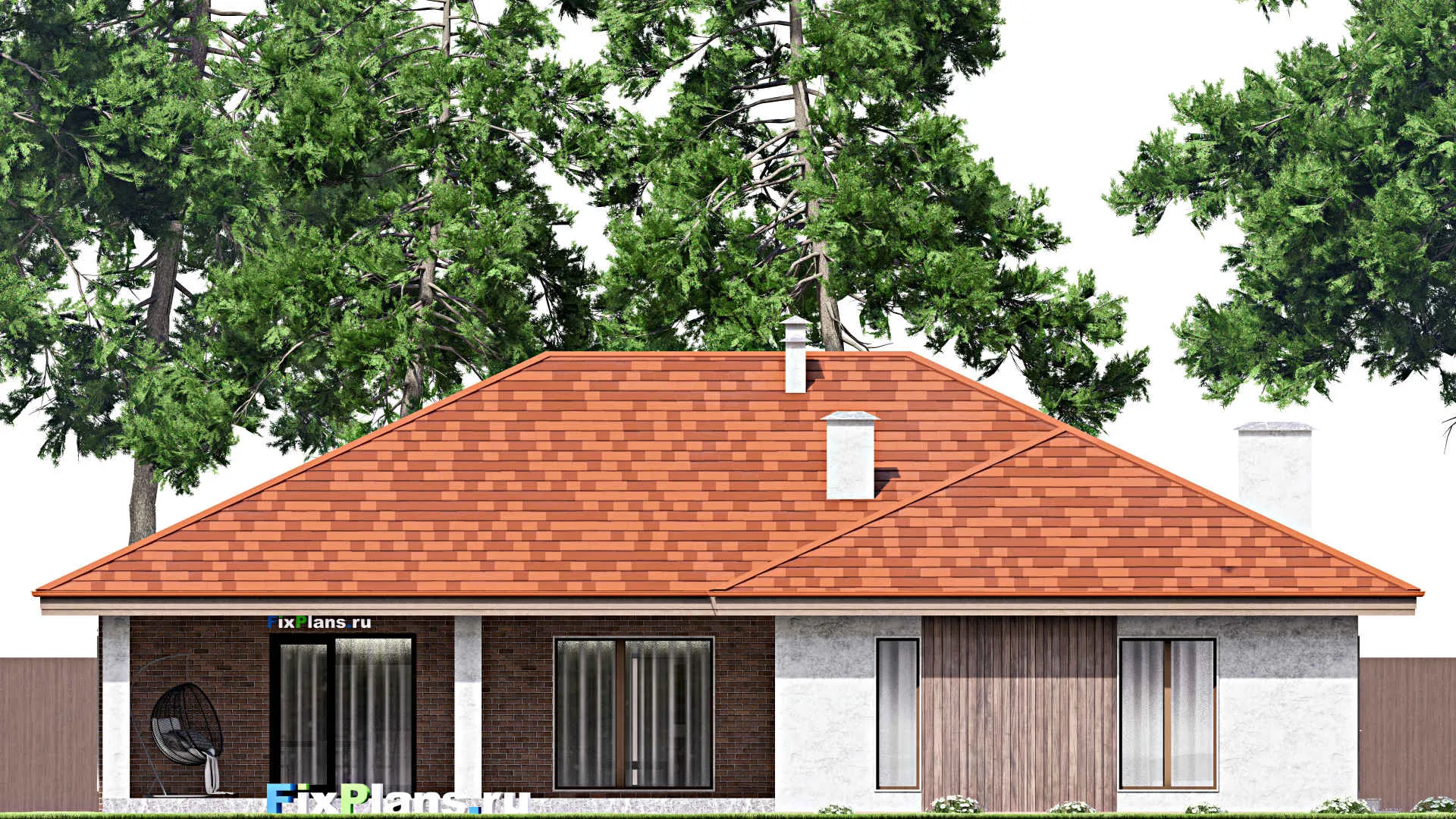 F-14228 - Проект одноэтажного дома 16 на 19, площадью 220 м² с террасой, баней и 3 спальнями