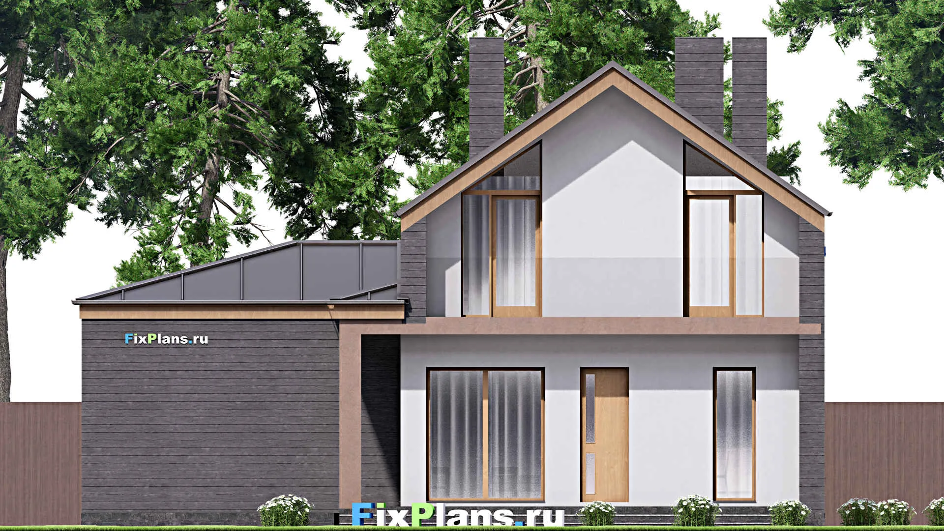 F-16208 - Планы дома с мансардой 13 на 14, площадью 180 м² с балконом, гаражом на 1 машину и 3 спальнями