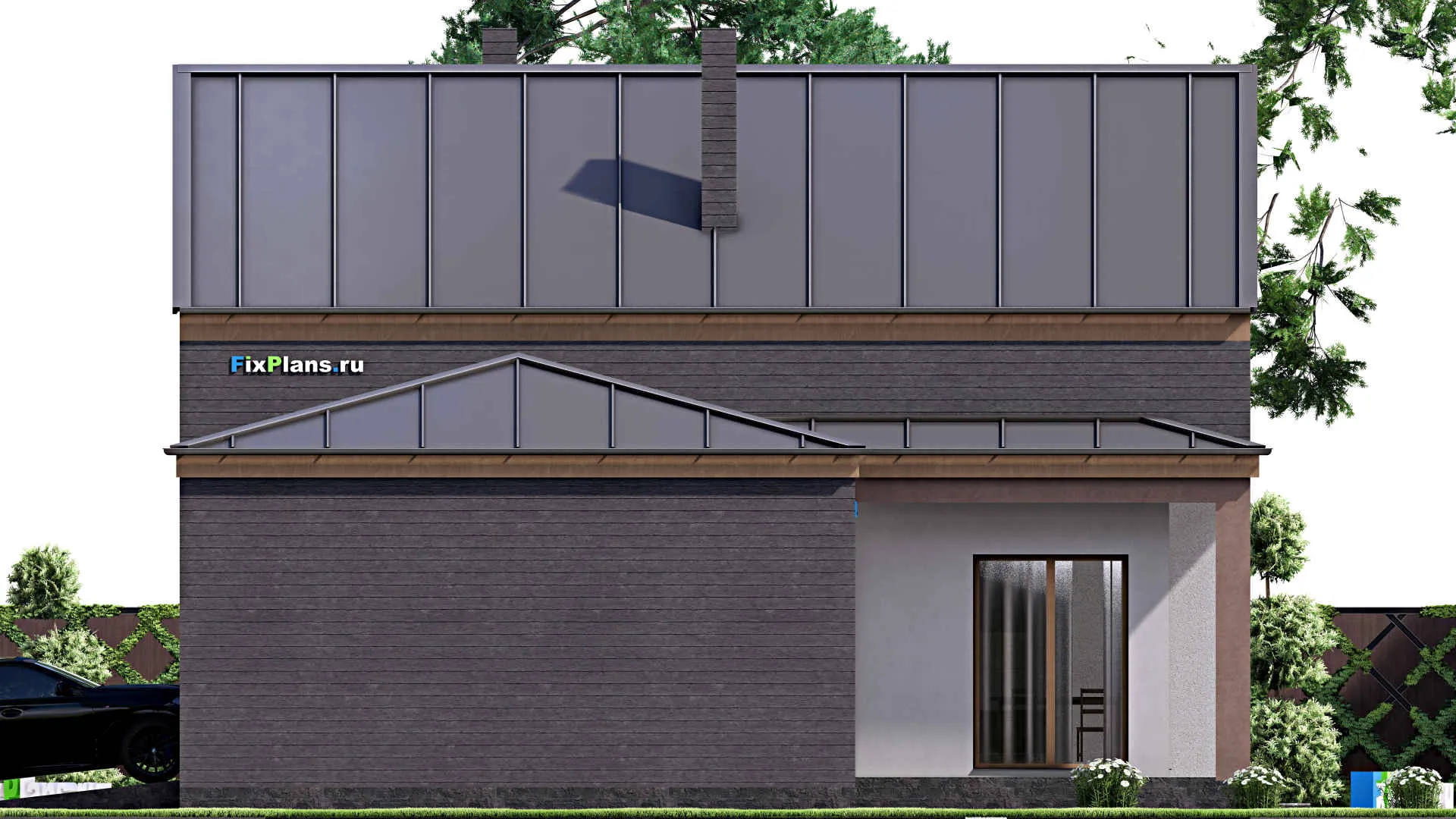 F-16208 - Планы дома с мансардой 13 на 14, площадью 180 м² с балконом, гаражом на 1 машину и 3 спальнями