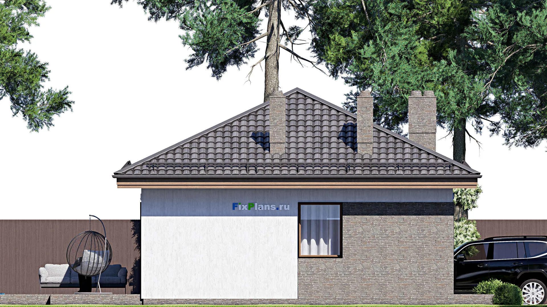 F-16442 - Проект одноэтажного дома 9 на 15, площадью 90 м² с террасой и 1 спальнями