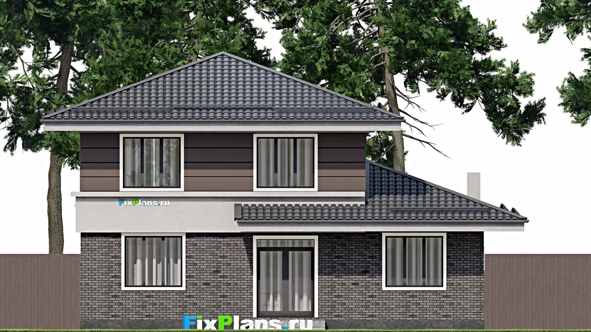 F-9980 - Проект двухэтажного дома 13 на 13, площадью 250 м² с гаражом на 1 машину и 5 спальнями