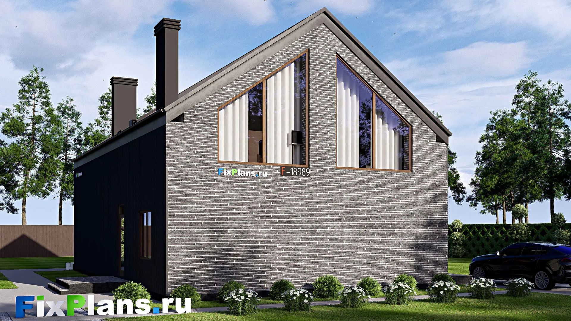 F-18989 - Проект дома с мансардой 14 на 16, площадью 200 м² с террасой и 3 спальнями