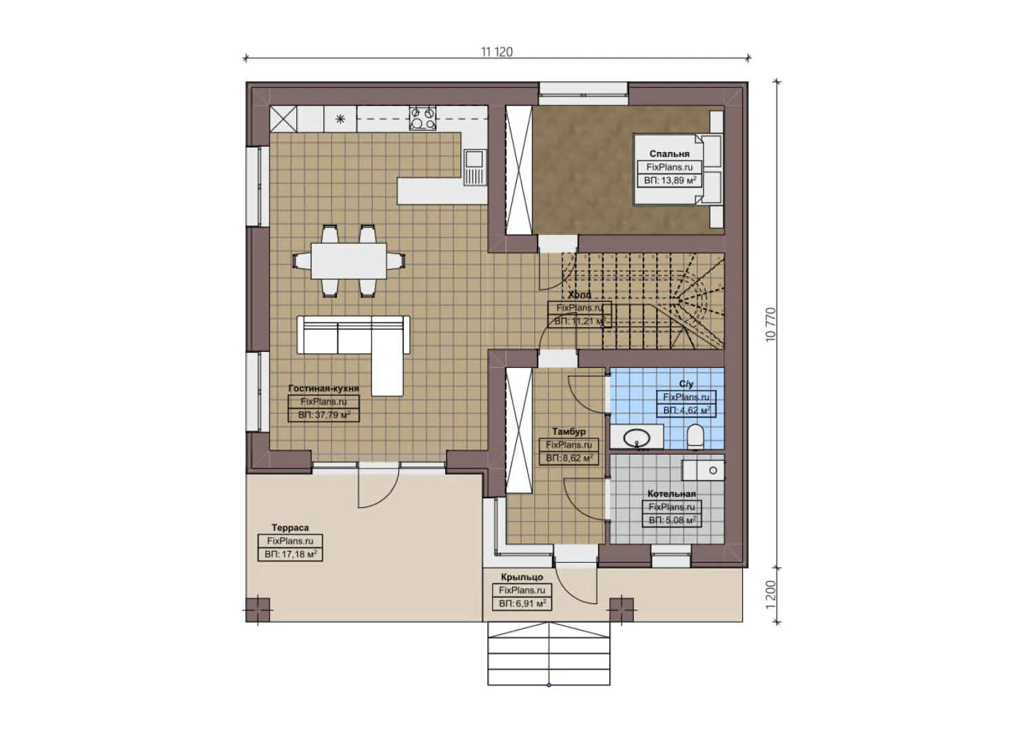 F-2015 - Планы дома с мансардой 11 на 12, площадью 180 м² с террасой и 4 спальнями