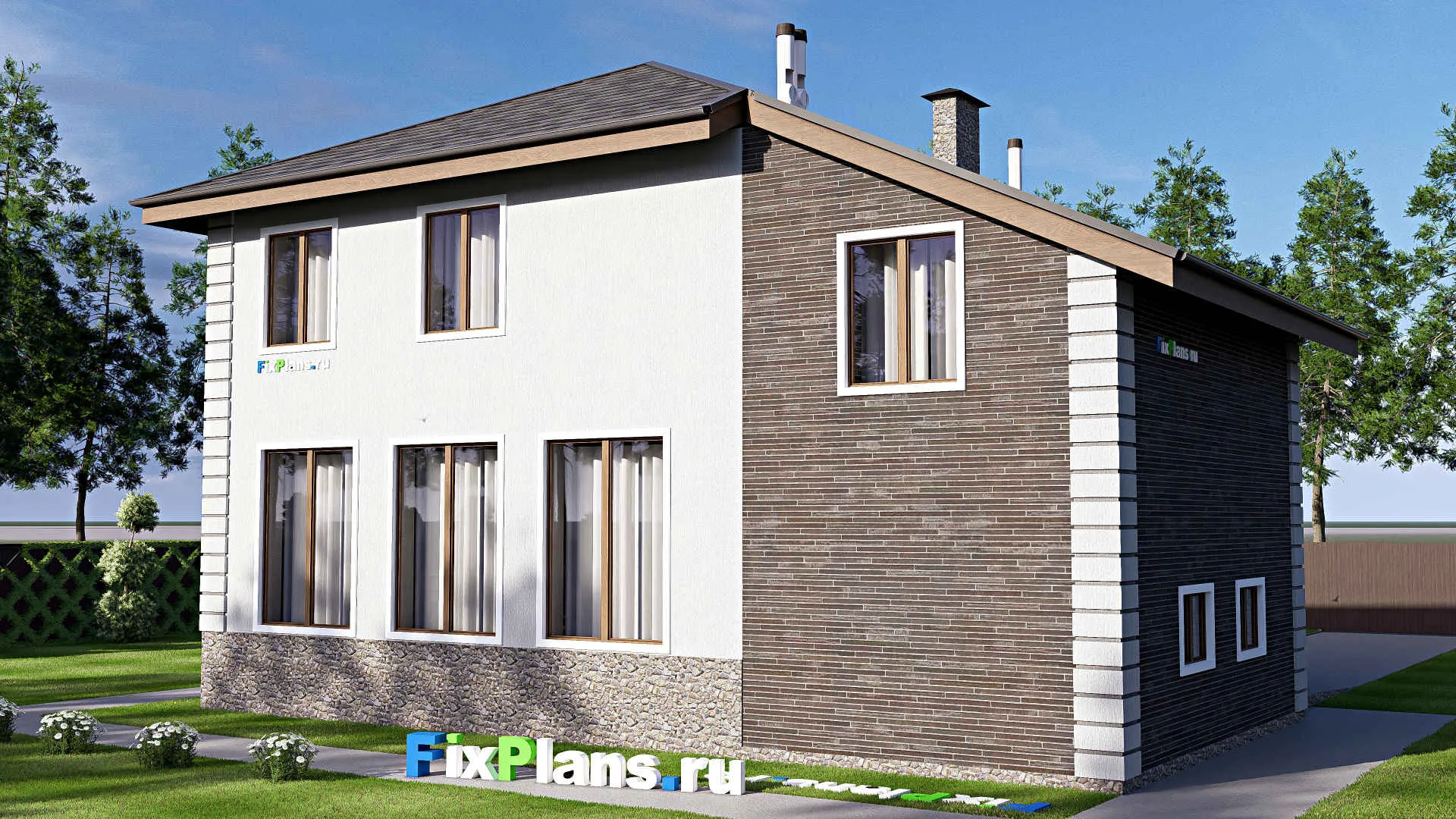 F-17702 - Проект двухэтажного дома 12 на 15, площадью 220 м² с гаражом на 1 машину и 5 спальнями