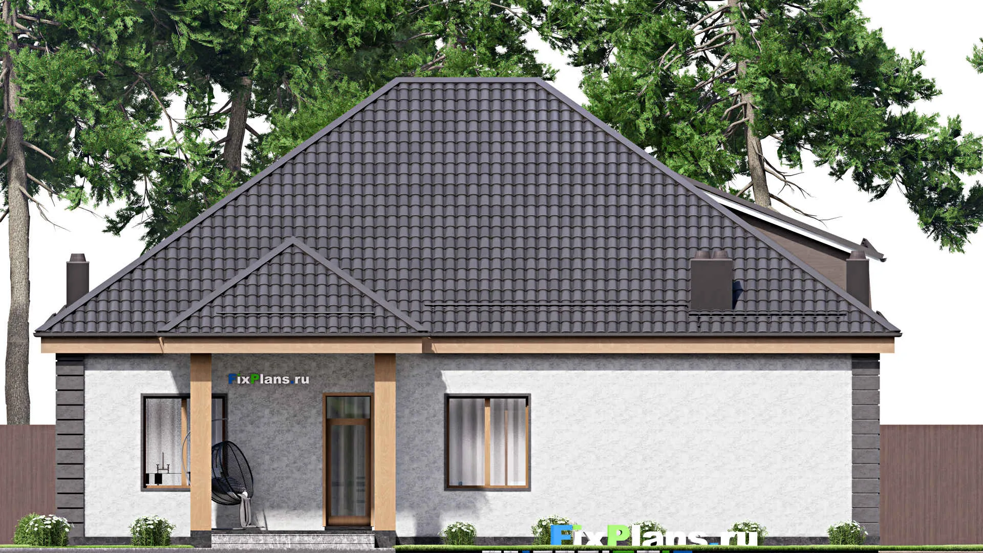 F-16919 - Проект одноэтажного дома 16 на 21, площадью 300 м² с гаражом на 2 машины и 5 спальнями