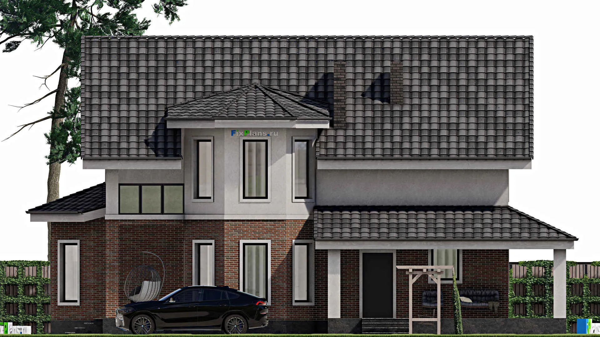 F-1592i - Проект дома с мансардой 11 на 15, площадью 210 м² с террасой и 5 спальнями