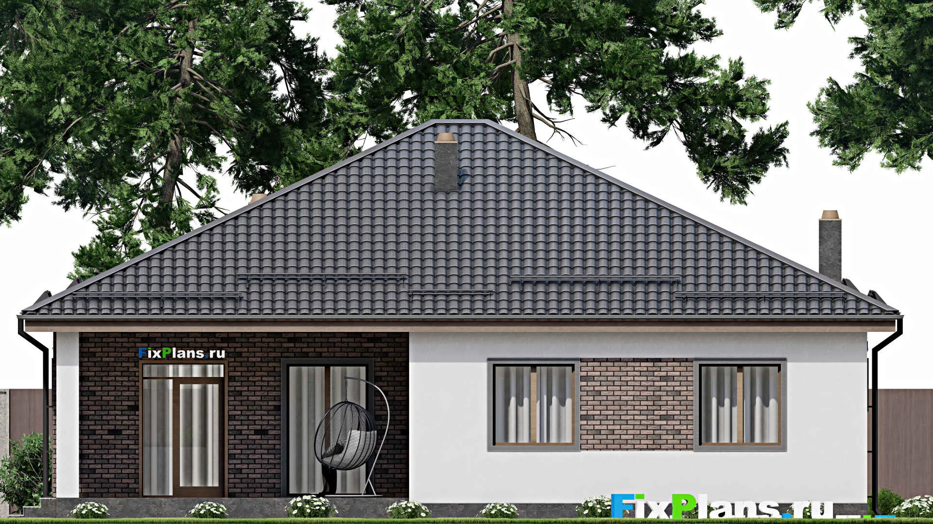 F-3518 - Проект одноэтажного дома 14 на 15, площадью 160 м² с террасой и 3 спальнями