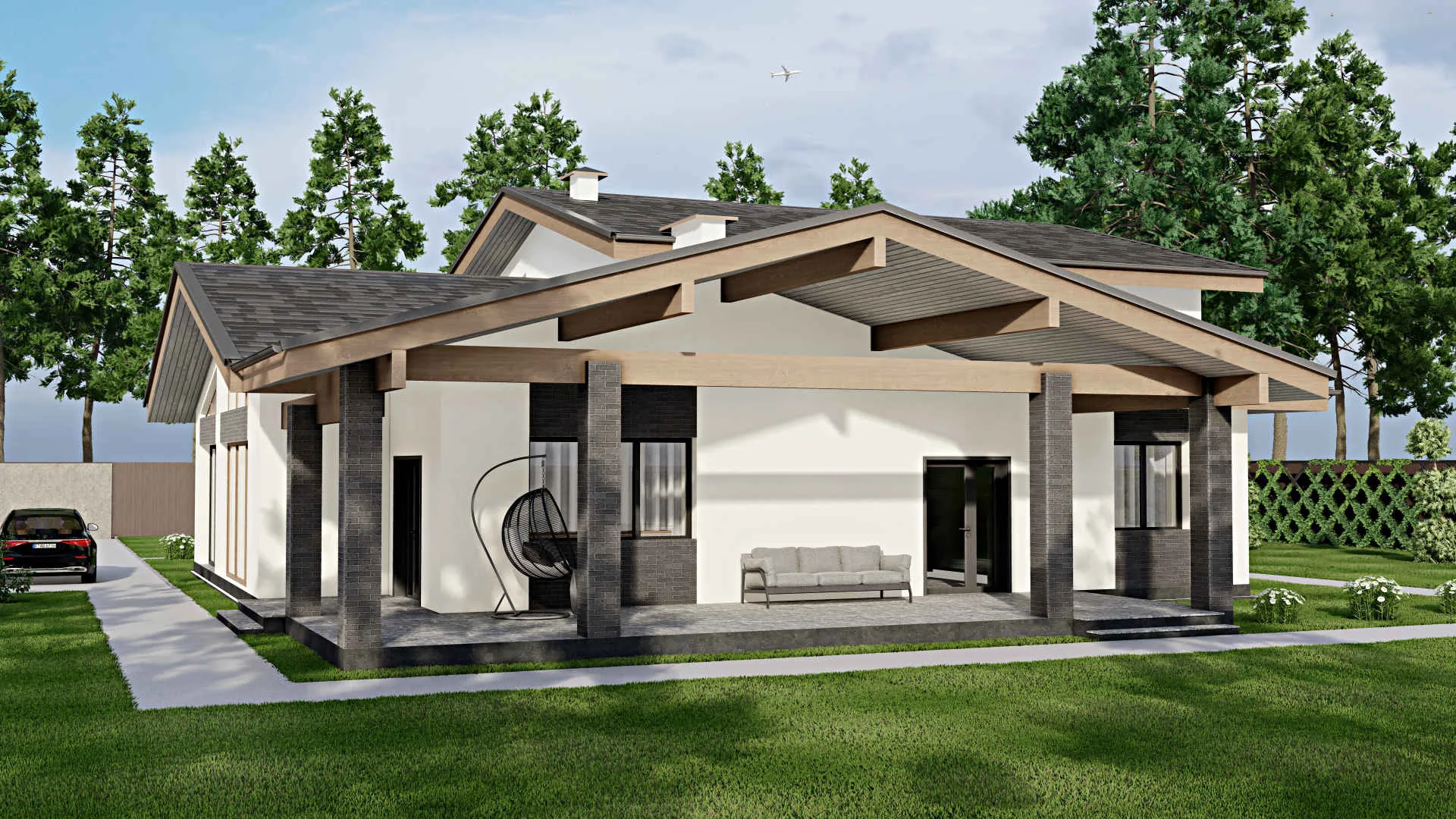 F-6488 - Проект дома с мансардой 15 на 18, площадью 340 м² с террасой и 4 спальнями