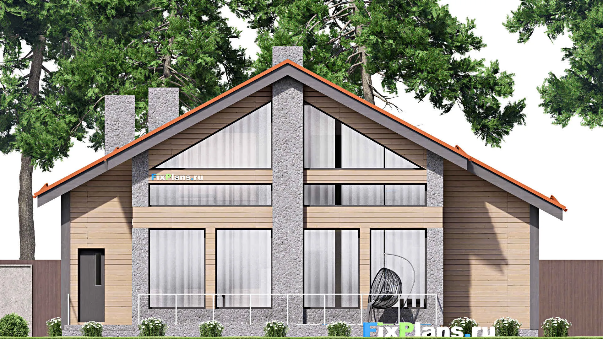 F-15857 - Проект дома с мансардой 12 на 15, площадью 190 м² с террасой, балконом и 3 спальнями