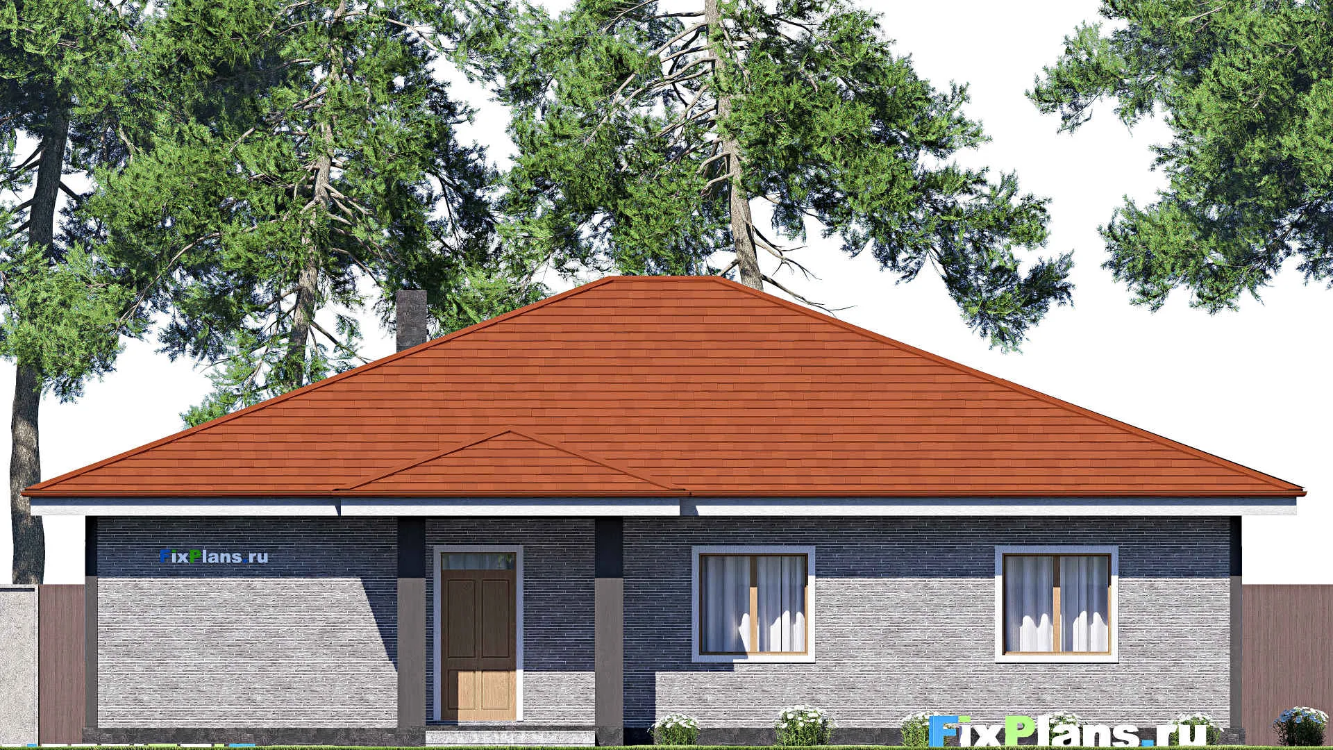 F-18755 - Проект одноэтажного дома 17 на 22, площадью 240 м² с террасой и 3 спальнями