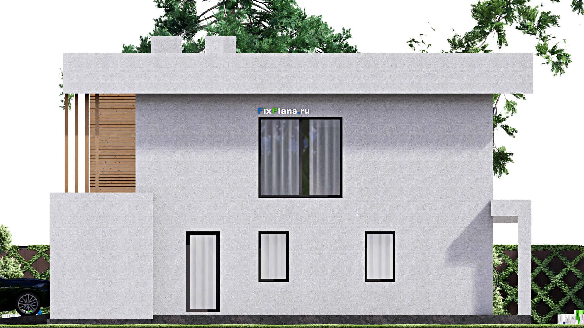 F-16604 - Проект двухэтажного дома 15 на 17, площадью 740 м² с террасой, балконом, гаражом на 2 машины и 5 спальнями