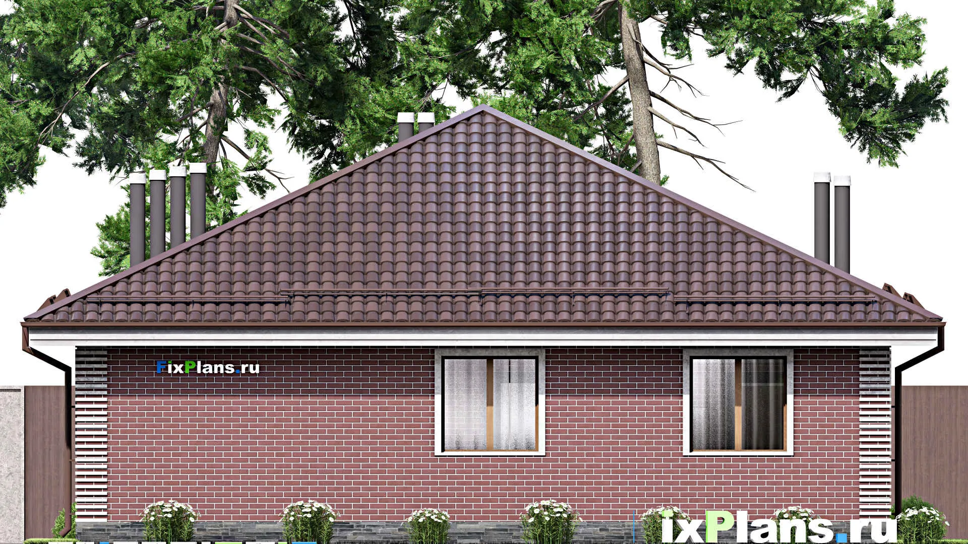 F-14012 - План одноэтажного дома 13 на 15, площадью 130 м² с террасой и 2 спальнями