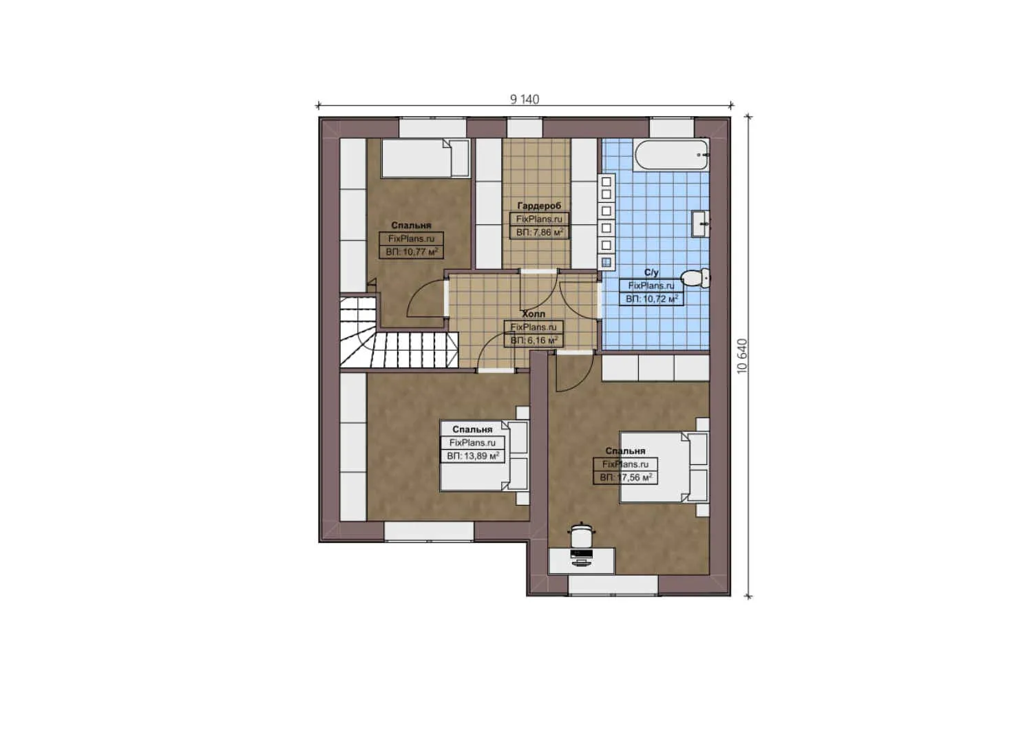 F-2393 - Планы дома с мансардой 10 на 11, площадью 160 м² с террасой, гаражом на 1 машину и 4 спальнями