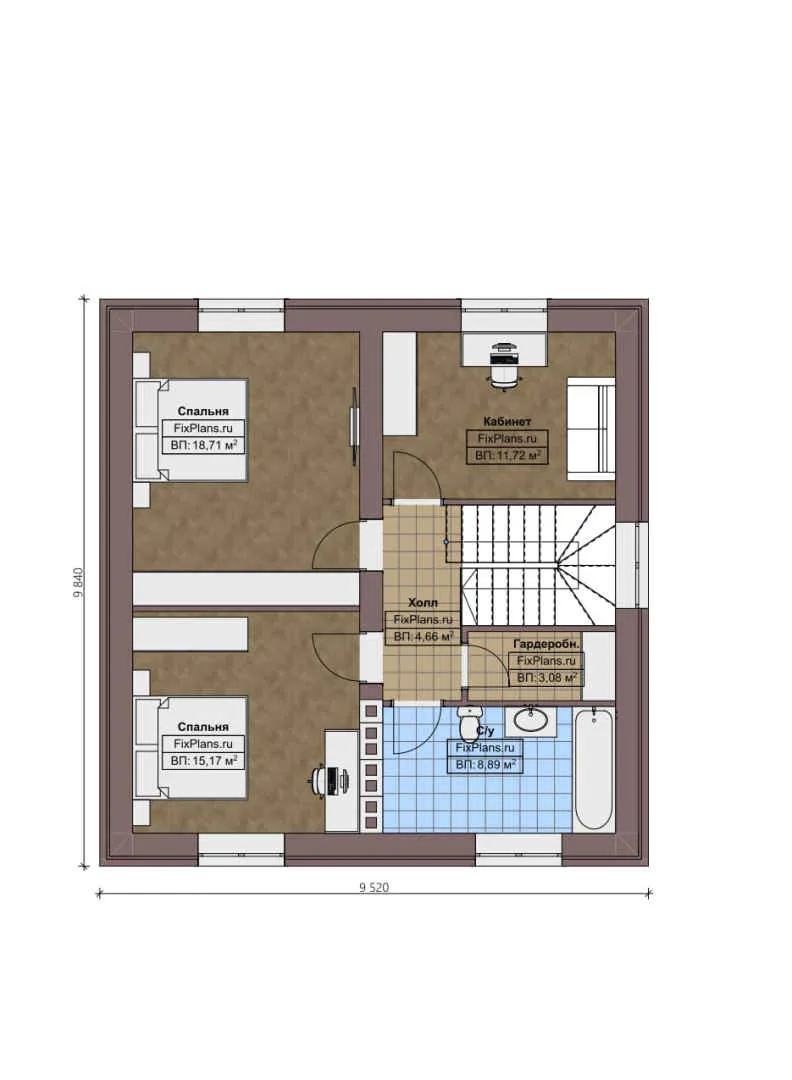 F-1619 - Планы двухэтажного дома 10 на 10, площадью 160 м² с террасой и 3 спальнями