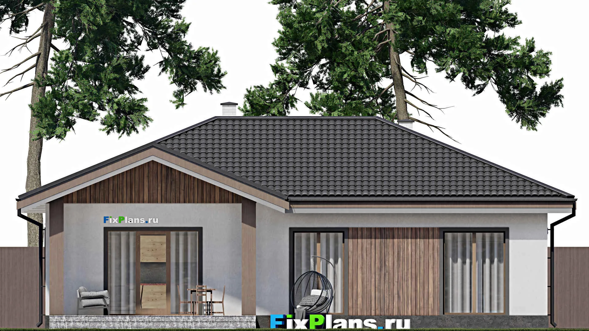 F-1790 - Проект одноэтажного дома 10 на 15, площадью 130 м² с террасой и 3 спальнями