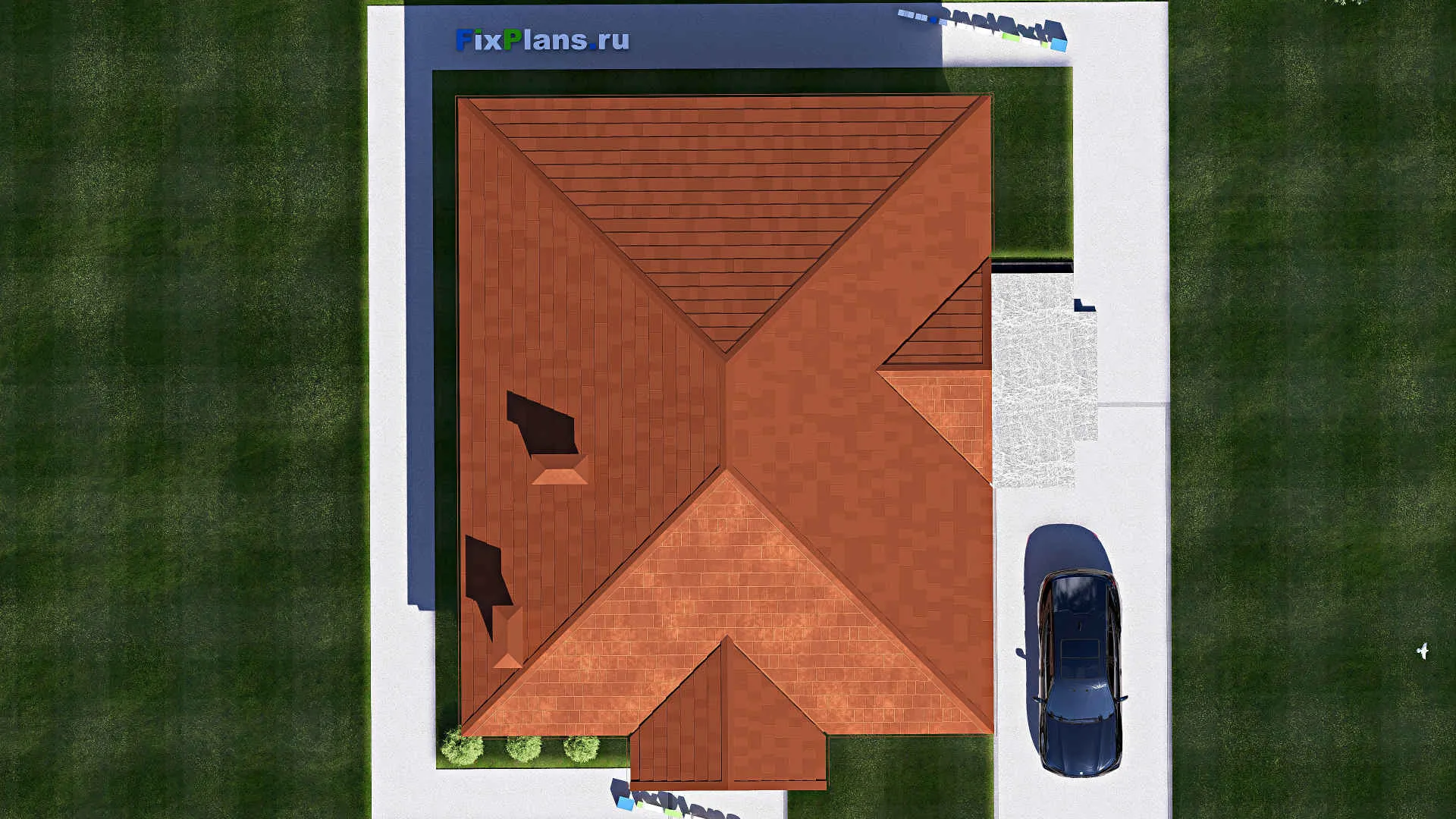 F-18233 - Проект одноэтажного дома 14 на 15, площадью 130 м² с террасой и 3 спальнями