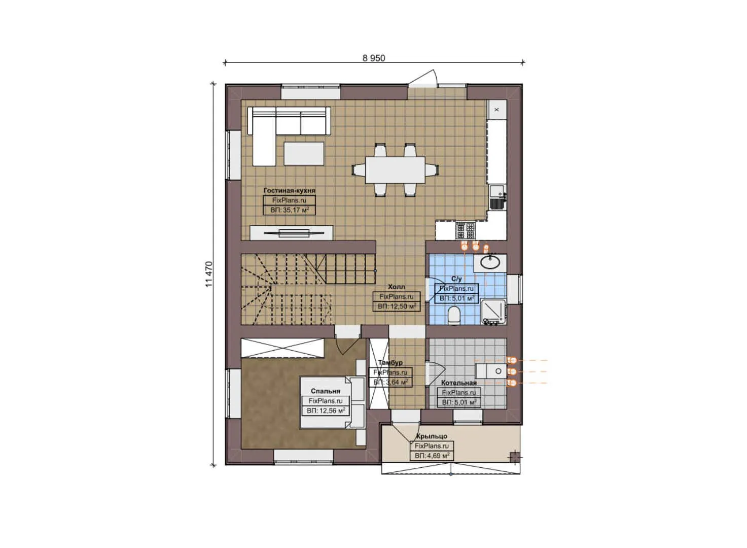 F-7514 - Планы двухэтажного дома 9 на 12, площадью 150 м² с 4 спальнями