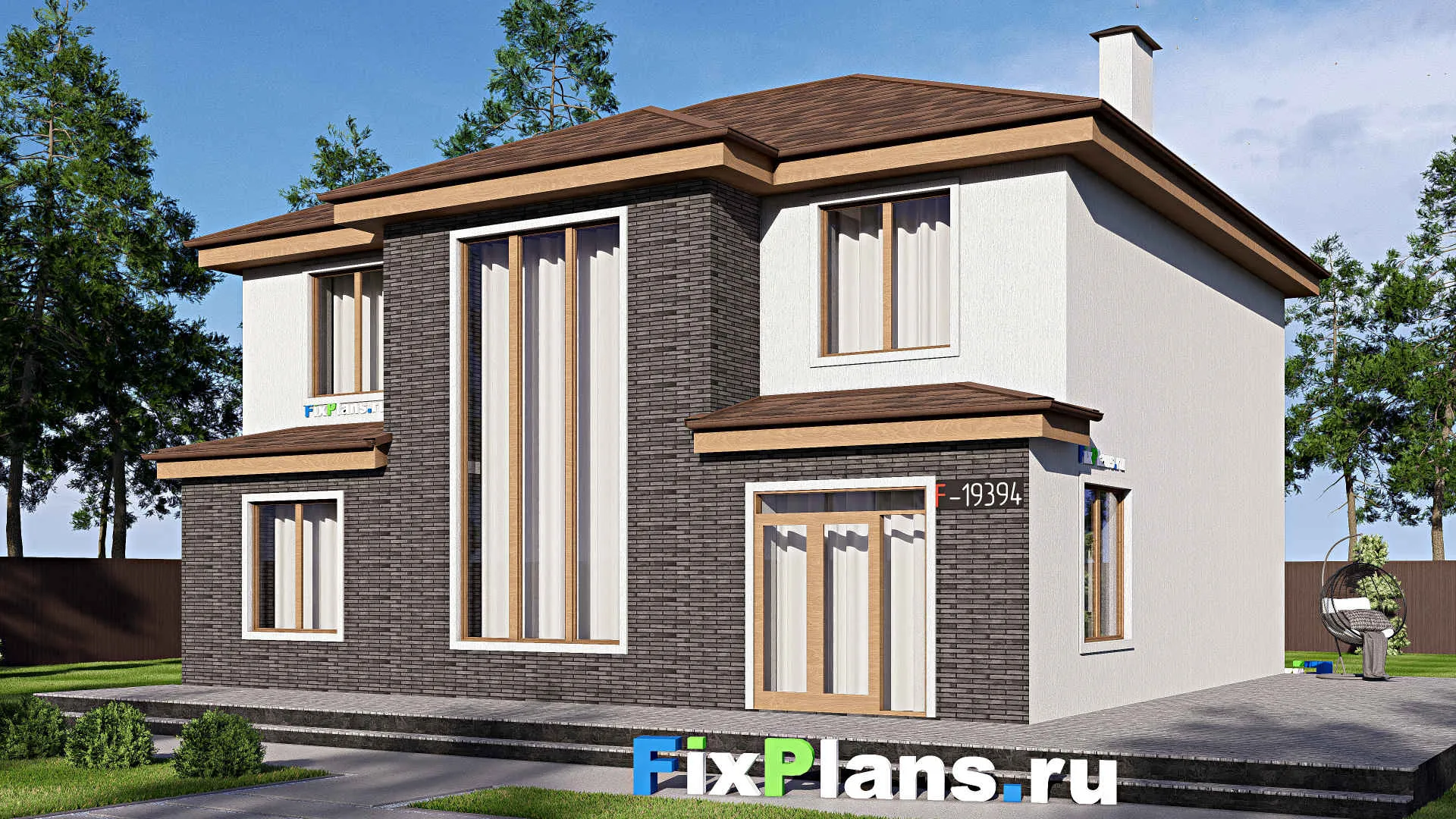 F-19394 - Проект двухэтажного дома 13 на 17, площадью 260 м² с террасой и 6 спальнями