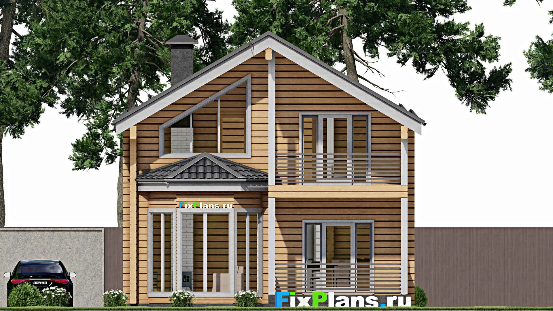 F-10124 - Проект дома с мансардой 9 на 12, площадью 140 м² с террасой, балконом и 4 спальнями