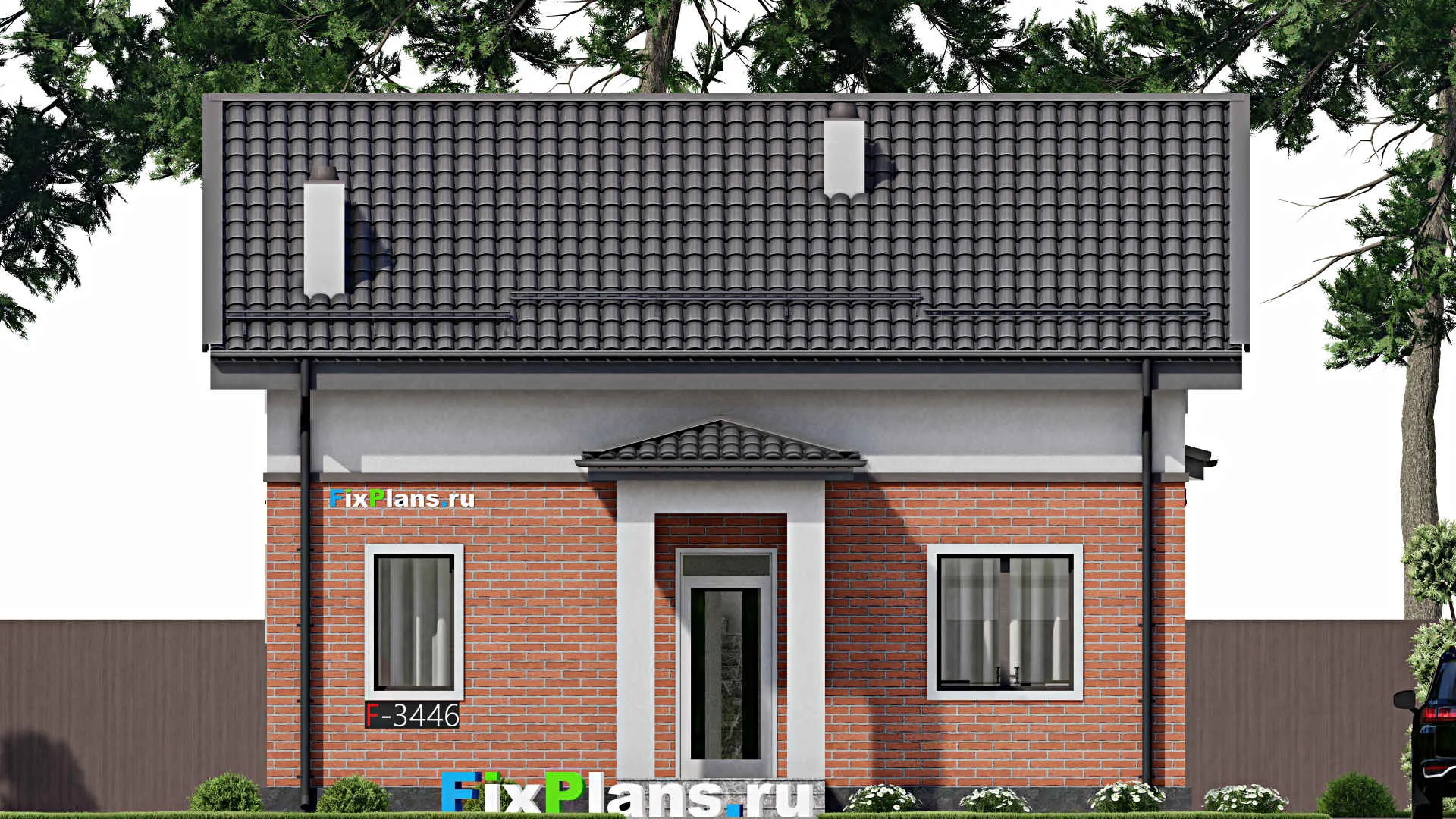 F-3446 - Проект дома с мансардой 9 на 10, площадью 130 м² с террасой и 3 спальнями