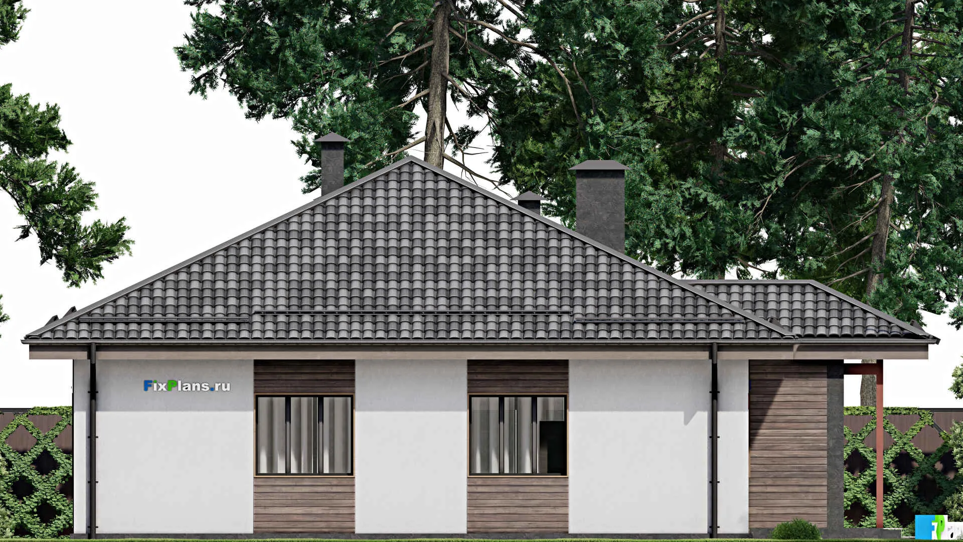 F-7523 - Проект одноэтажного дома 13 на 15, площадью 120 м² с 3 спальнями