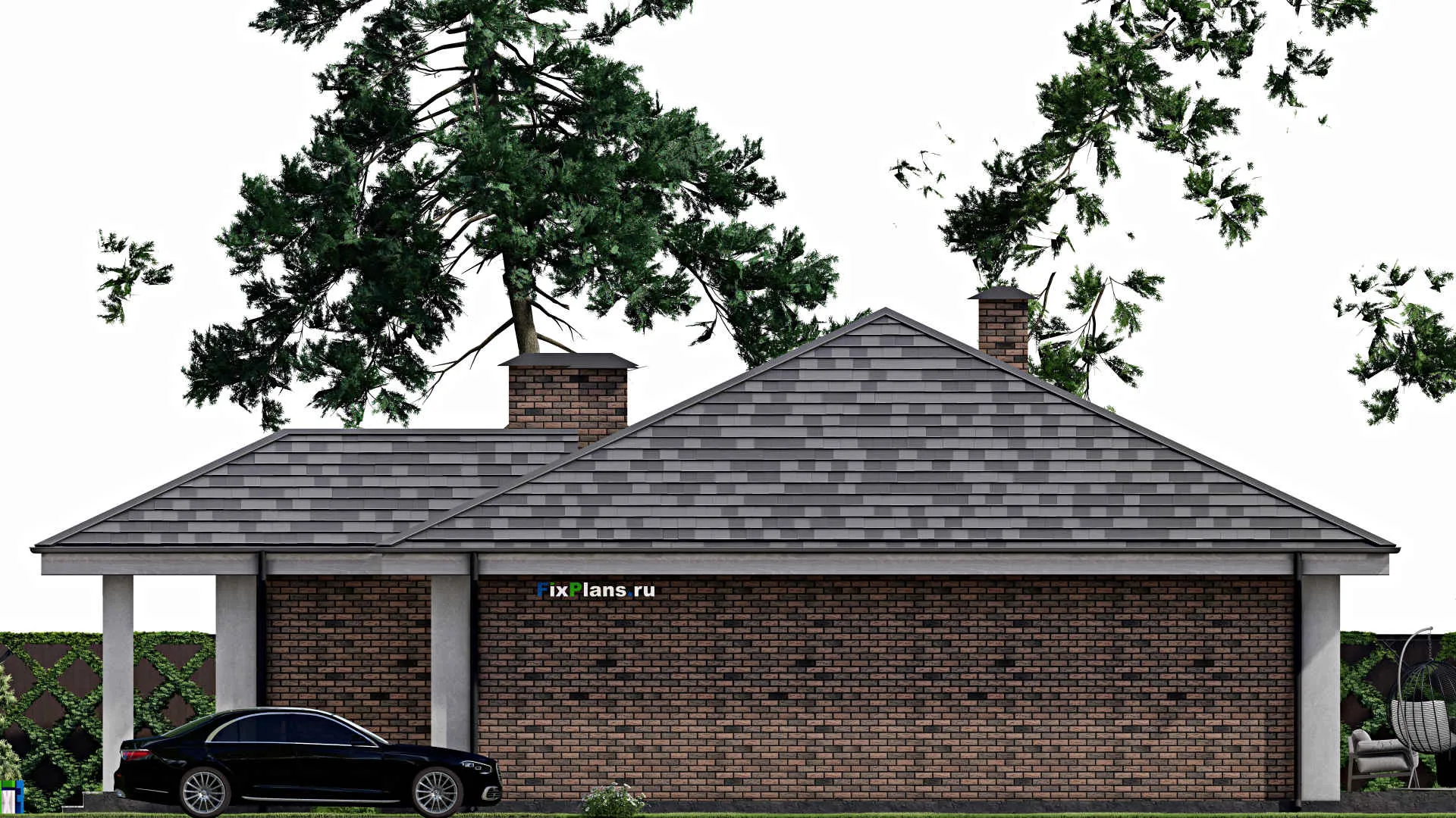 F-12086 - Проект одноэтажного дома 16 на 20, площадью 180 м² с террасой и 3 спальнями