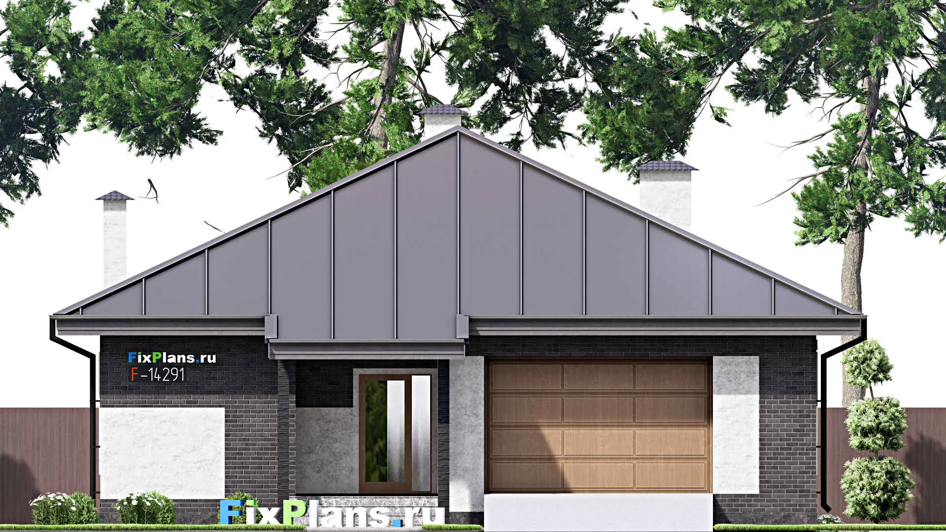 F-14291 - Проект одноэтажного дома 13 на 18, площадью 180 м² с террасой, гаражом на 1 машину и 3 спальнями