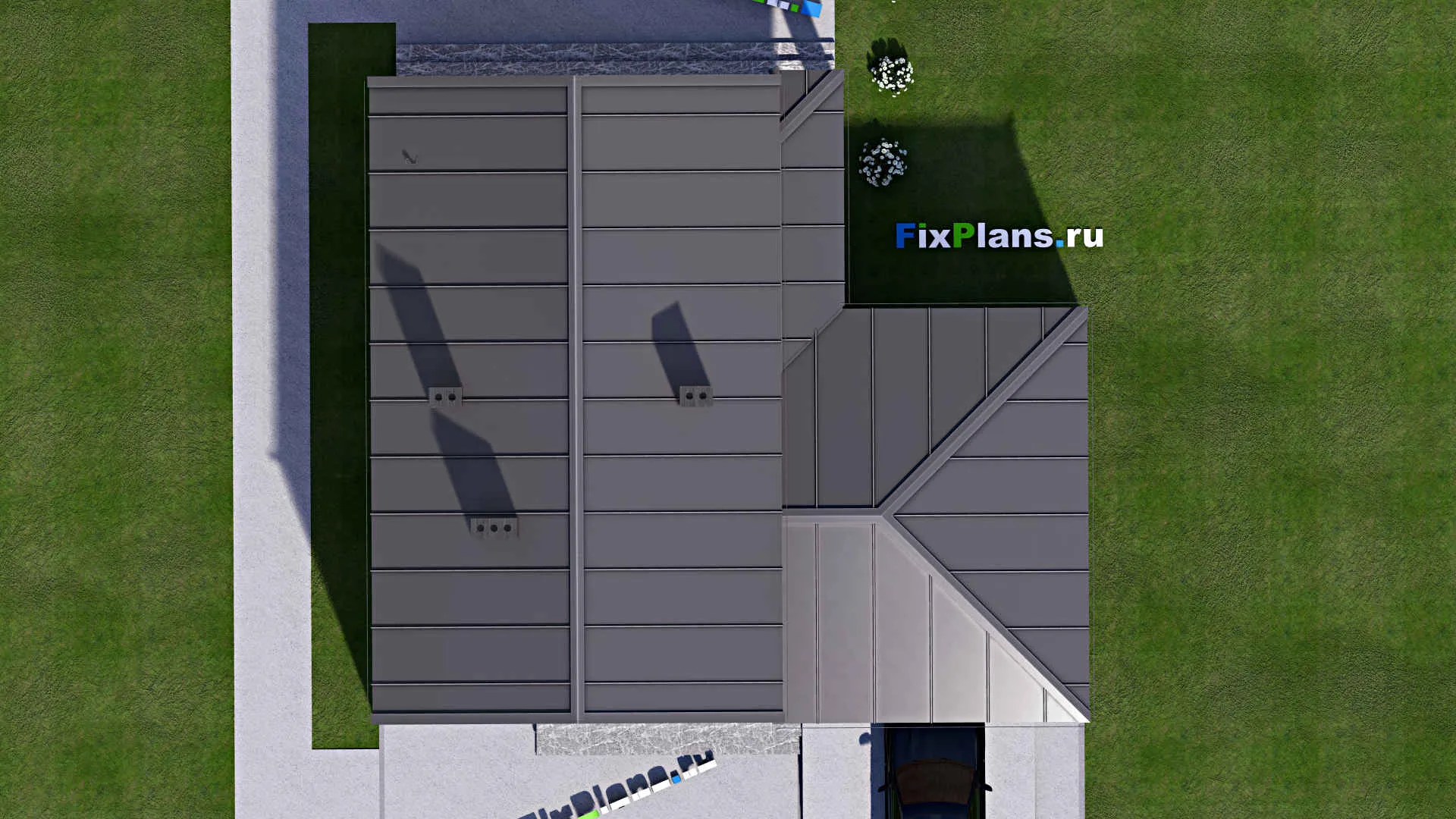 F-16208 - Планы дома с мансардой 13 на 14, площадью 180 м² с балконом, гаражом на 1 машину и 3 спальнями