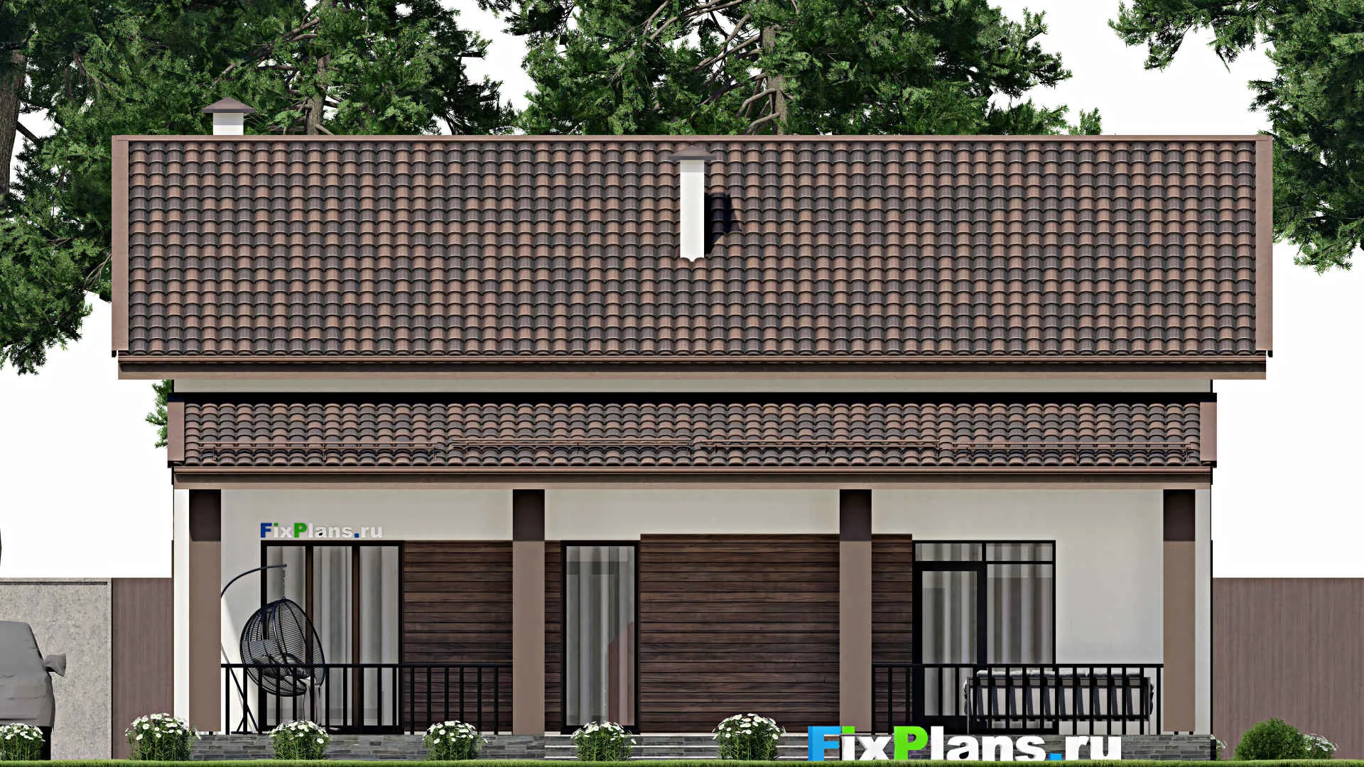 F-7118 - Проект дома с мансардой 13 на 15, площадью 240 м² с террасой и 5 спальнями