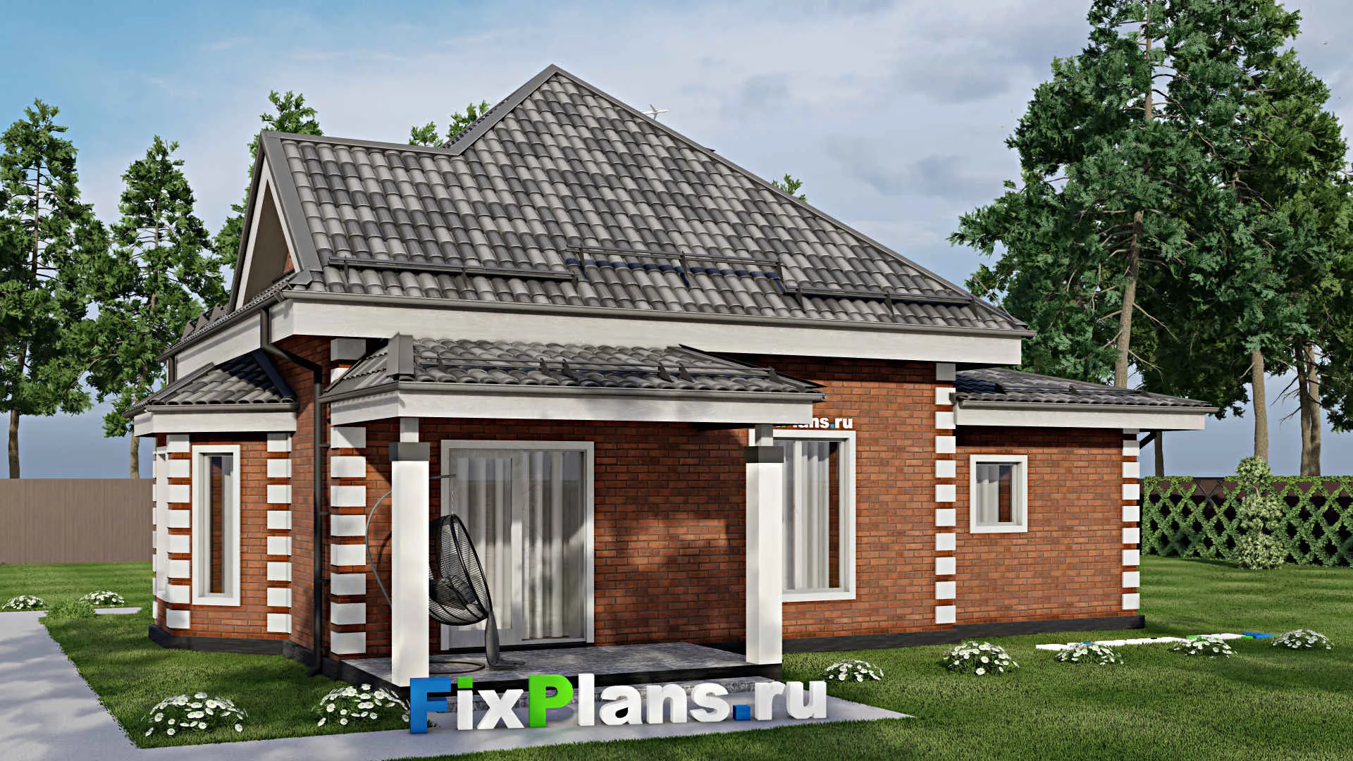 F-5282 - Проект дома с мансардой 13 на 14, площадью 150 м² с террасой, гаражом на 1 машину и 4 спальнями