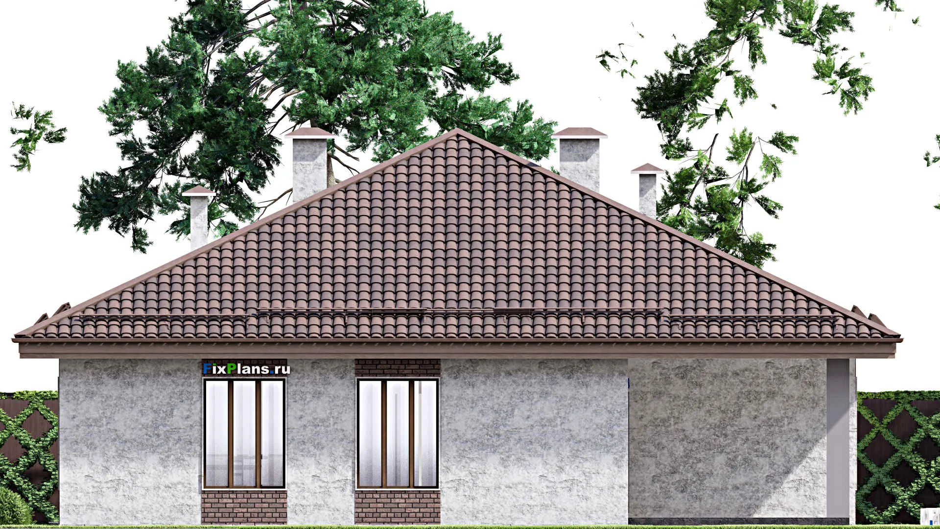 F-14354 - Проект одноэтажного дома 15 на 16, площадью 170 м² с террасой и 3 спальнями