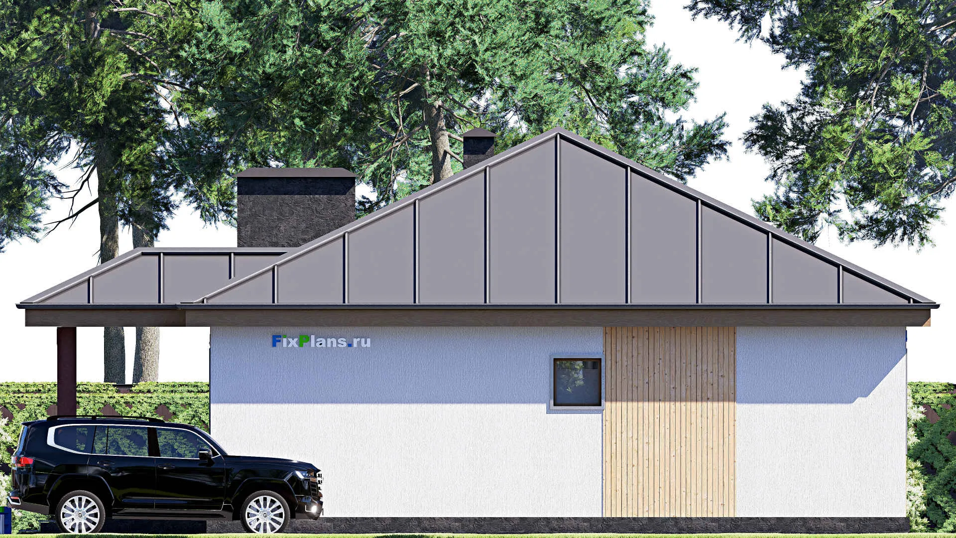 F-18539 - Проект одноэтажного дома 14 на 17, площадью 150 м² с террасой и 3 спальнями