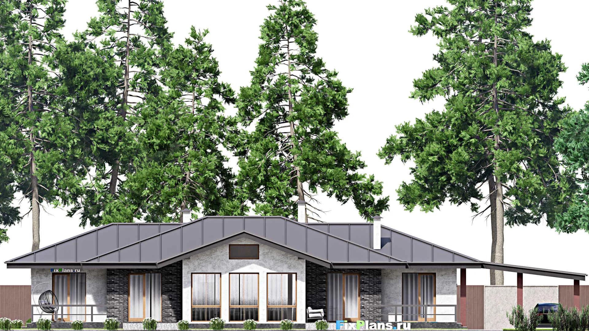 F-15182 - Проект одноэтажного дома 16 на 23, площадью 270 м² с террасой и 5 спальнями