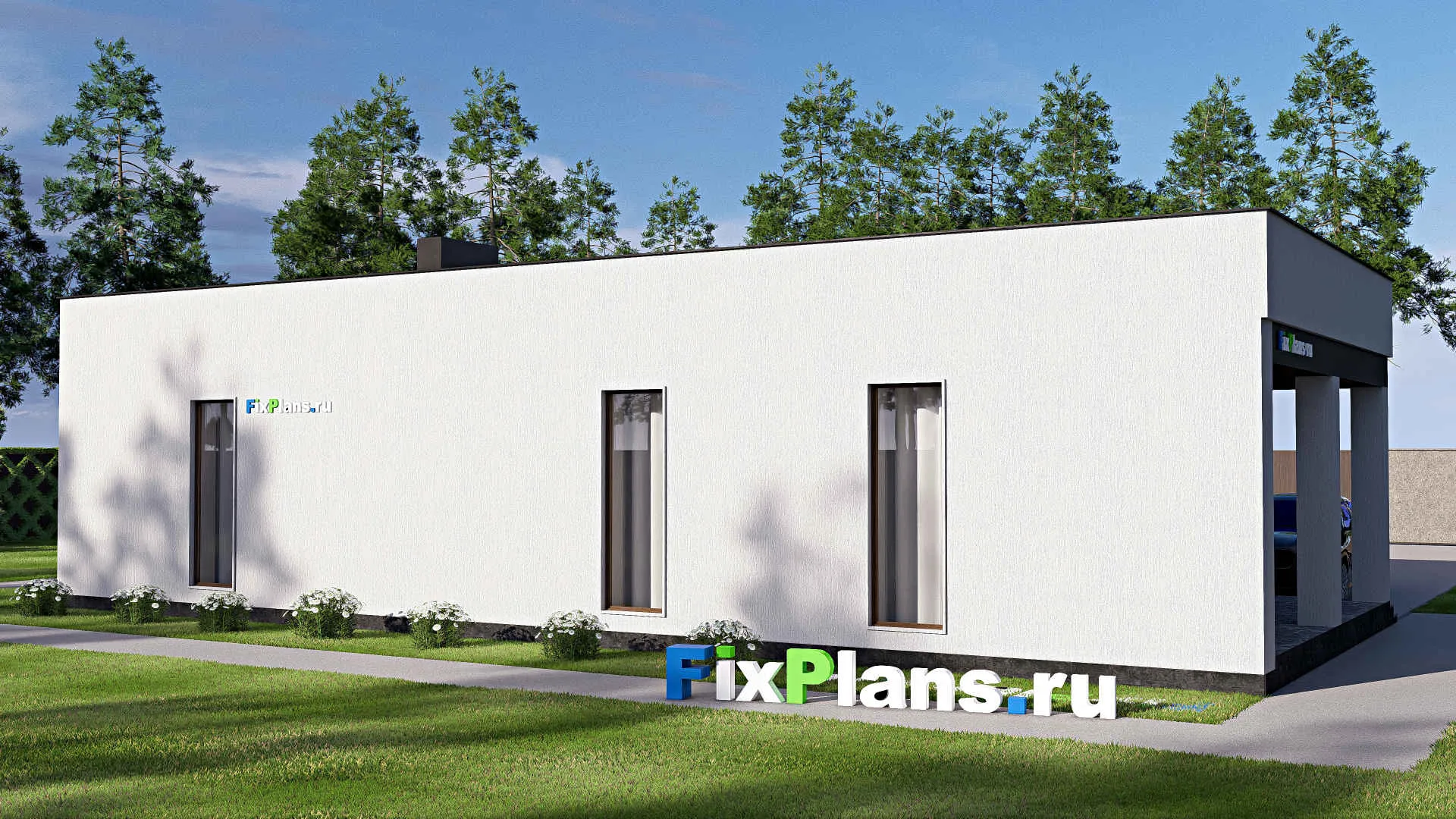 F-18791 - Проект одноэтажного дома 14 на 19, площадью 180 м² с террасой и 3 спальнями