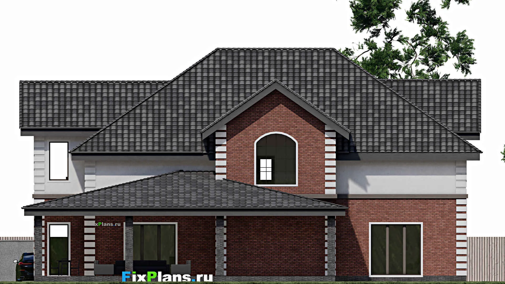 F-0926 - Проект дома с мансардой 19 на 22, площадью 510 м² с террасой и 4 спальнями