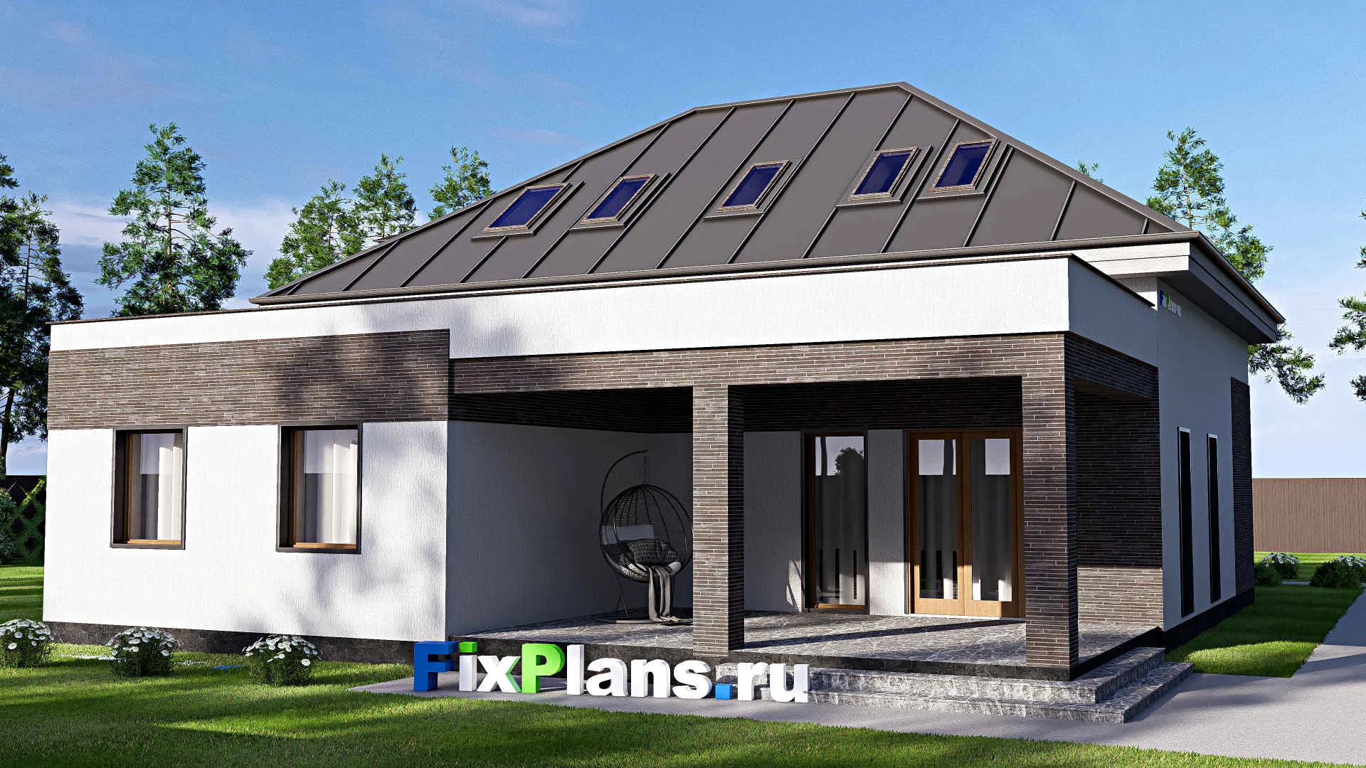 F-18008 - Проект дома с мансардой 15 на 23, площадью 330 м² с террасой, гаражом на 2 машины и 4 спальнями