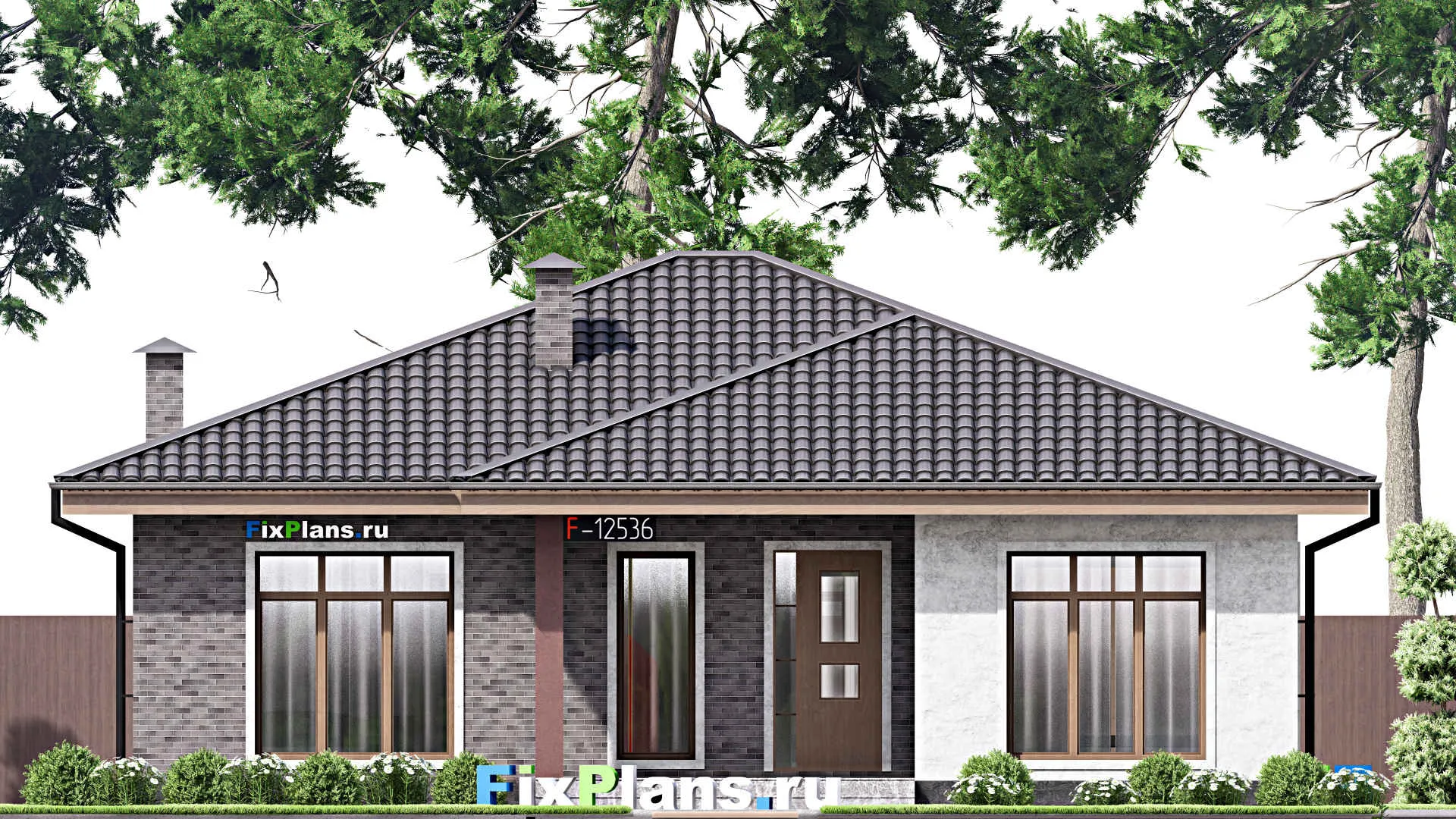 F-12536 - Проект одноэтажного дома 13 на 15, площадью 140 м² с террасой и 3 спальнями