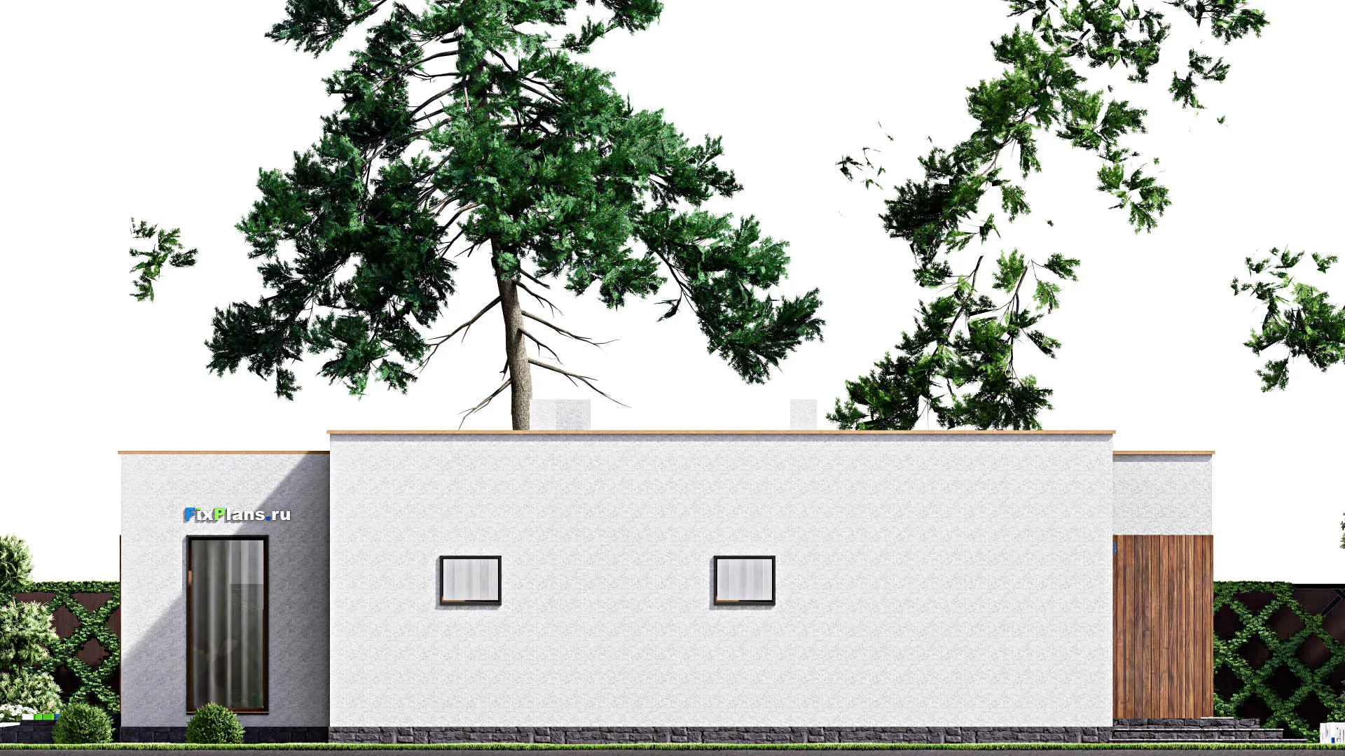 F-15839 - План одноэтажного дома 17 на 17, площадью 230 м² с террасой, гаражом на 2 машины и 3 спальнями