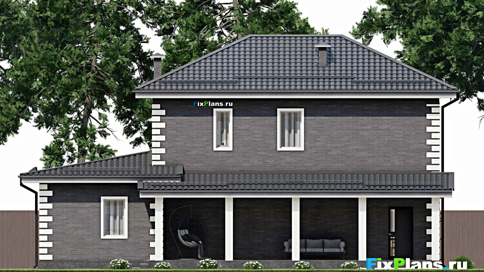 F-4508 - Проект двухэтажного дома 10 на 16, площадью 210 м² с террасой, балконом, гаражом на 2 машины и 3 спальнями