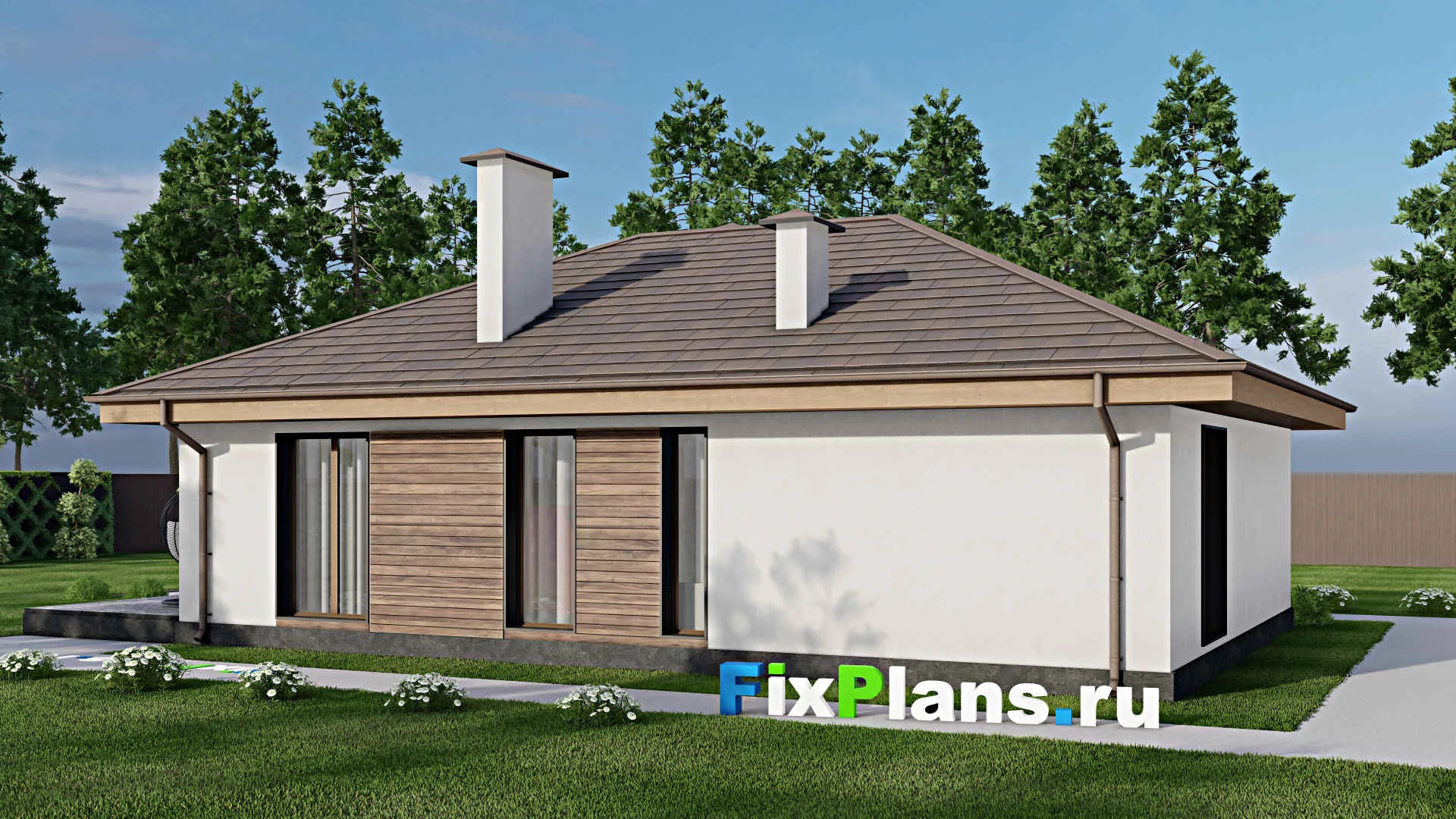 F-10610 - Проект одноэтажного дома 11 на 17, площадью 130 м² с террасой и 2 спальнями