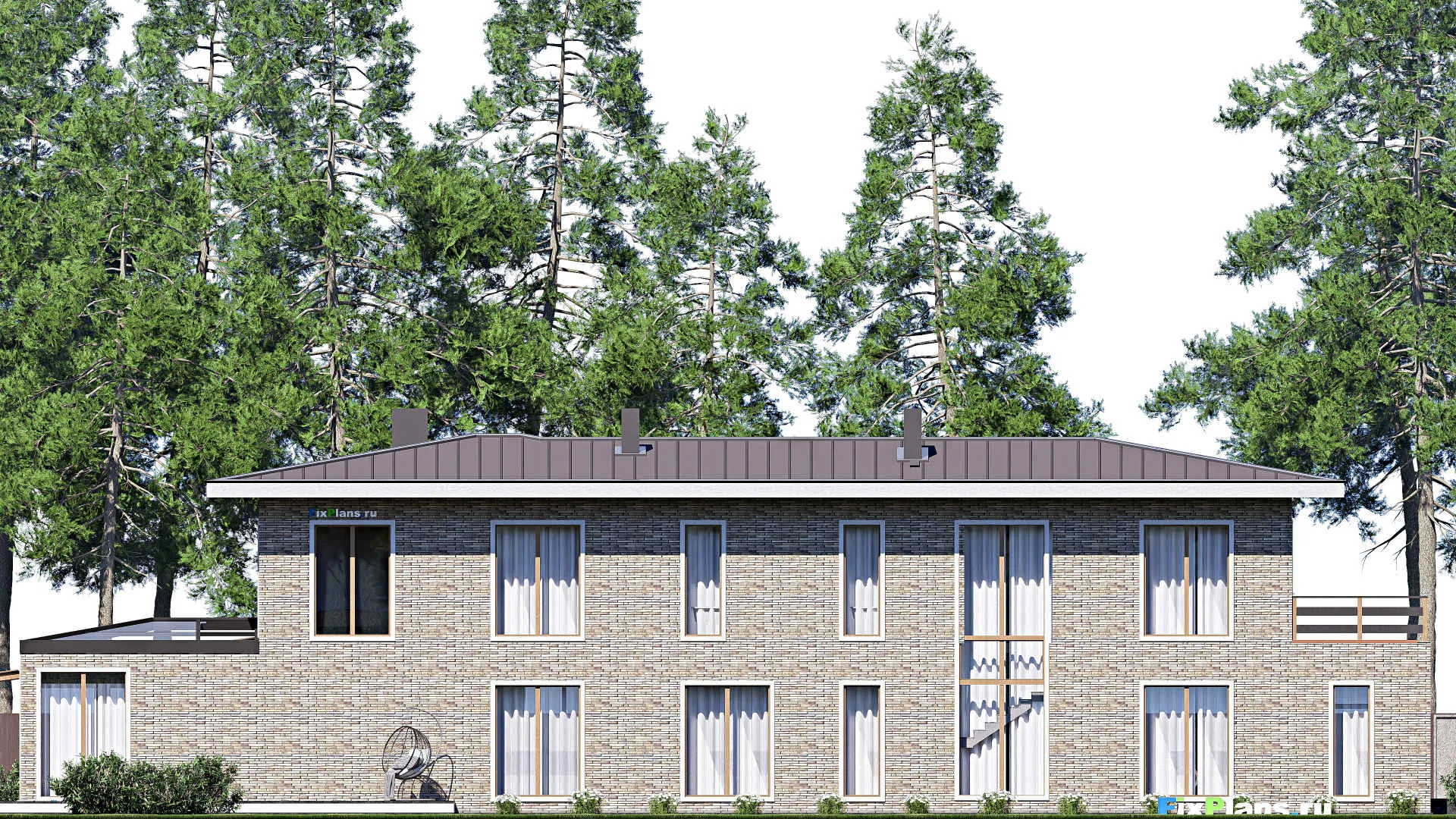 F-18899 - Проект двухэтажного дома 19 на 35, площадью 610 м² с террасой, балконом, гаражом на 2 машины, бассейном и 4 спальнями