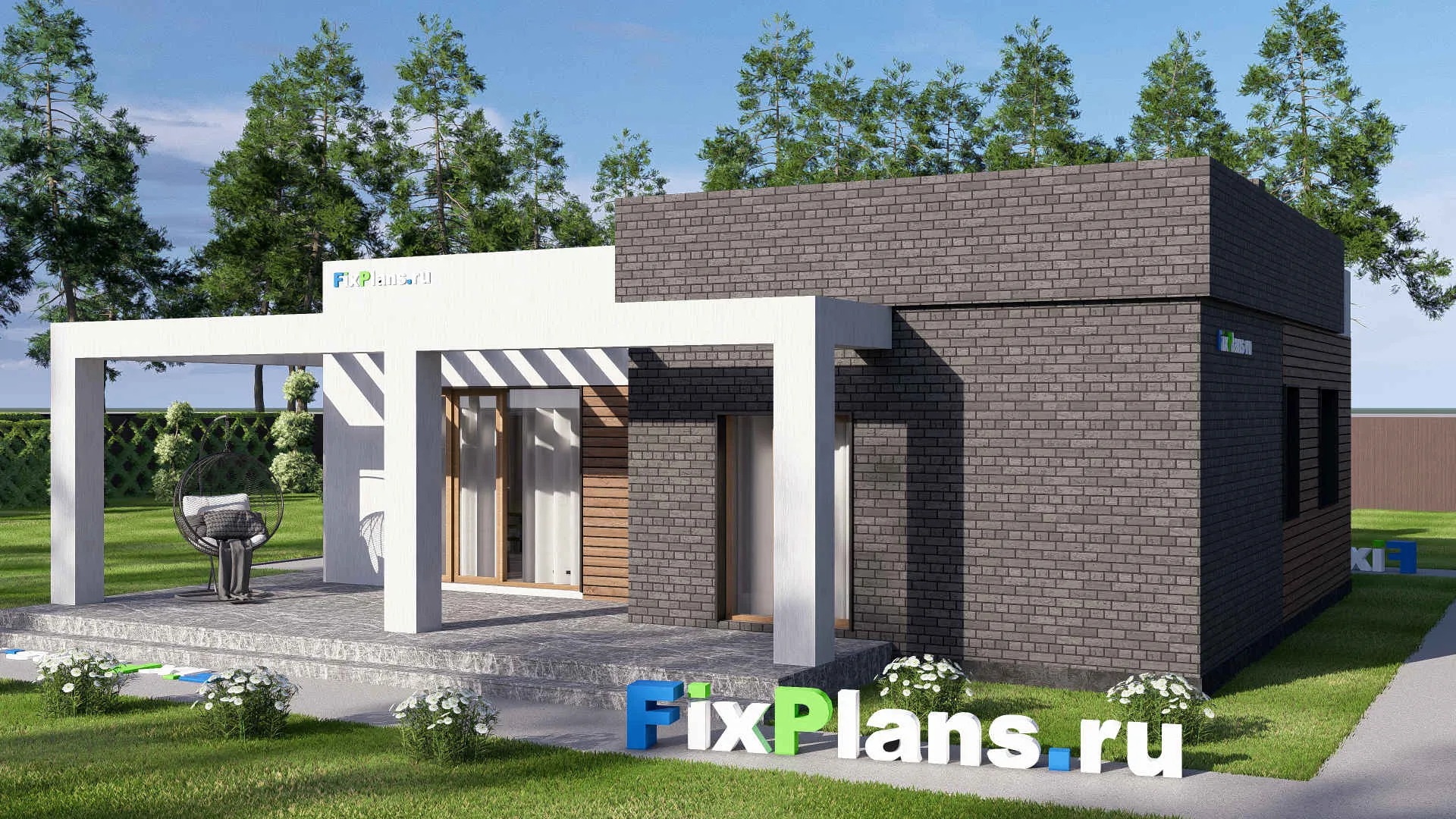 F-16325 - Проект одноэтажного дома 13 на 14, площадью 130 м² с террасой и 2 спальнями