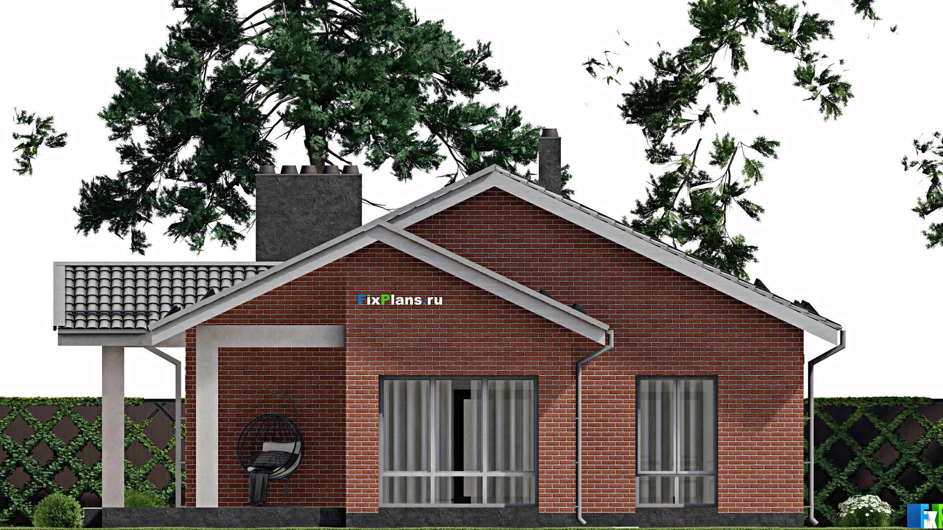 F-2753 - Проект одноэтажного дома 12 на 22, площадью 200 м² с террасой и 2 спальнями